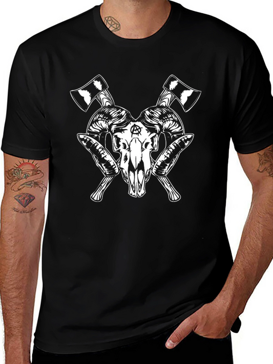 Black T-Shirt with Skull & Axe Design
