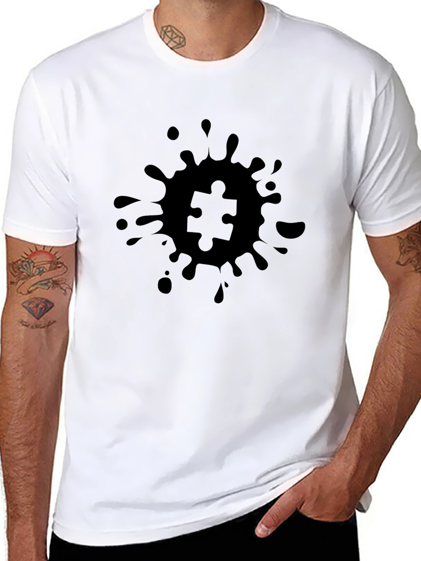 Puzzle Piece Splatter Tee - Unisex Black T-Shirt
