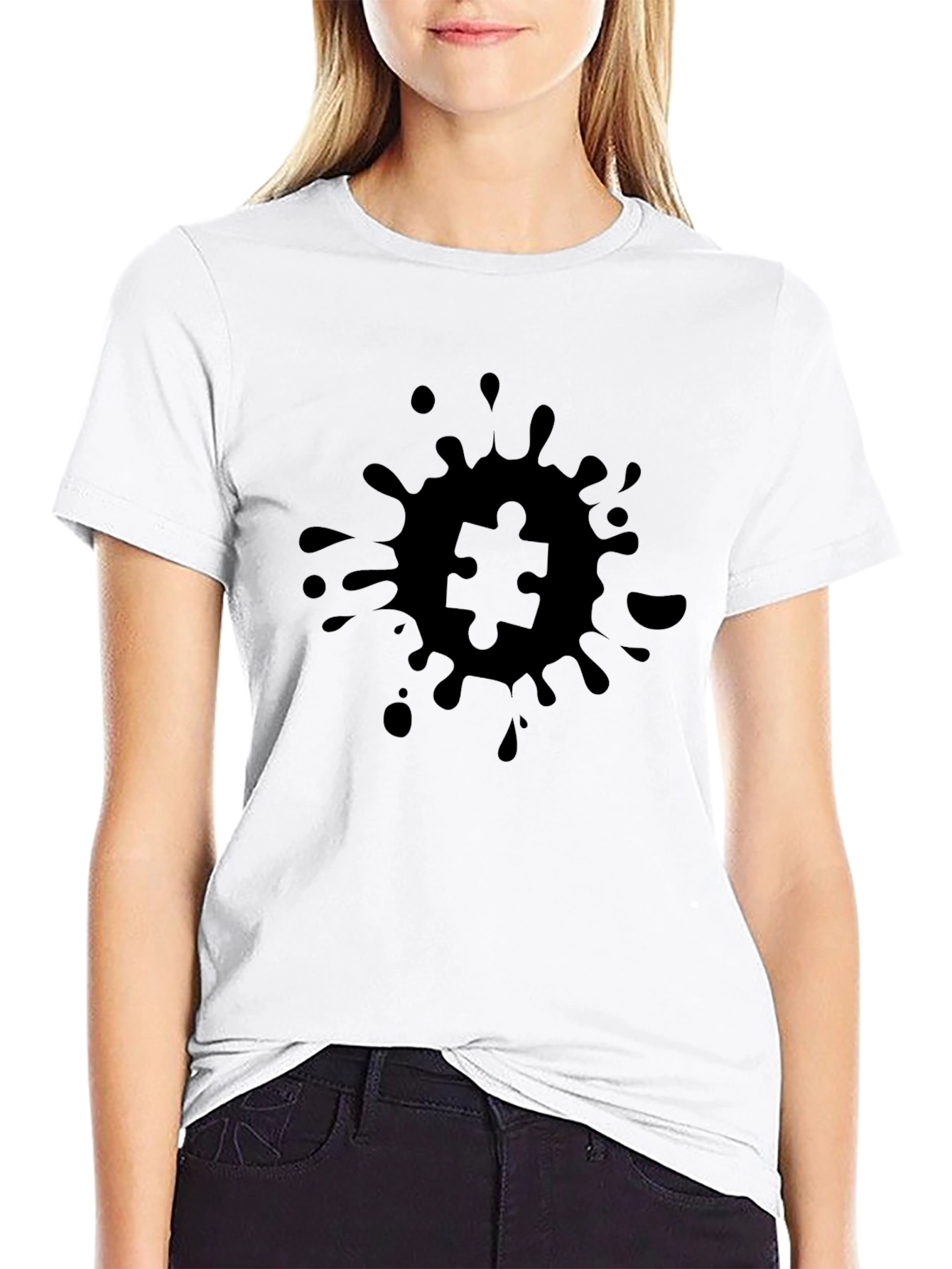 Puzzle Piece Splatter Tee - Unisex Black T-Shirt