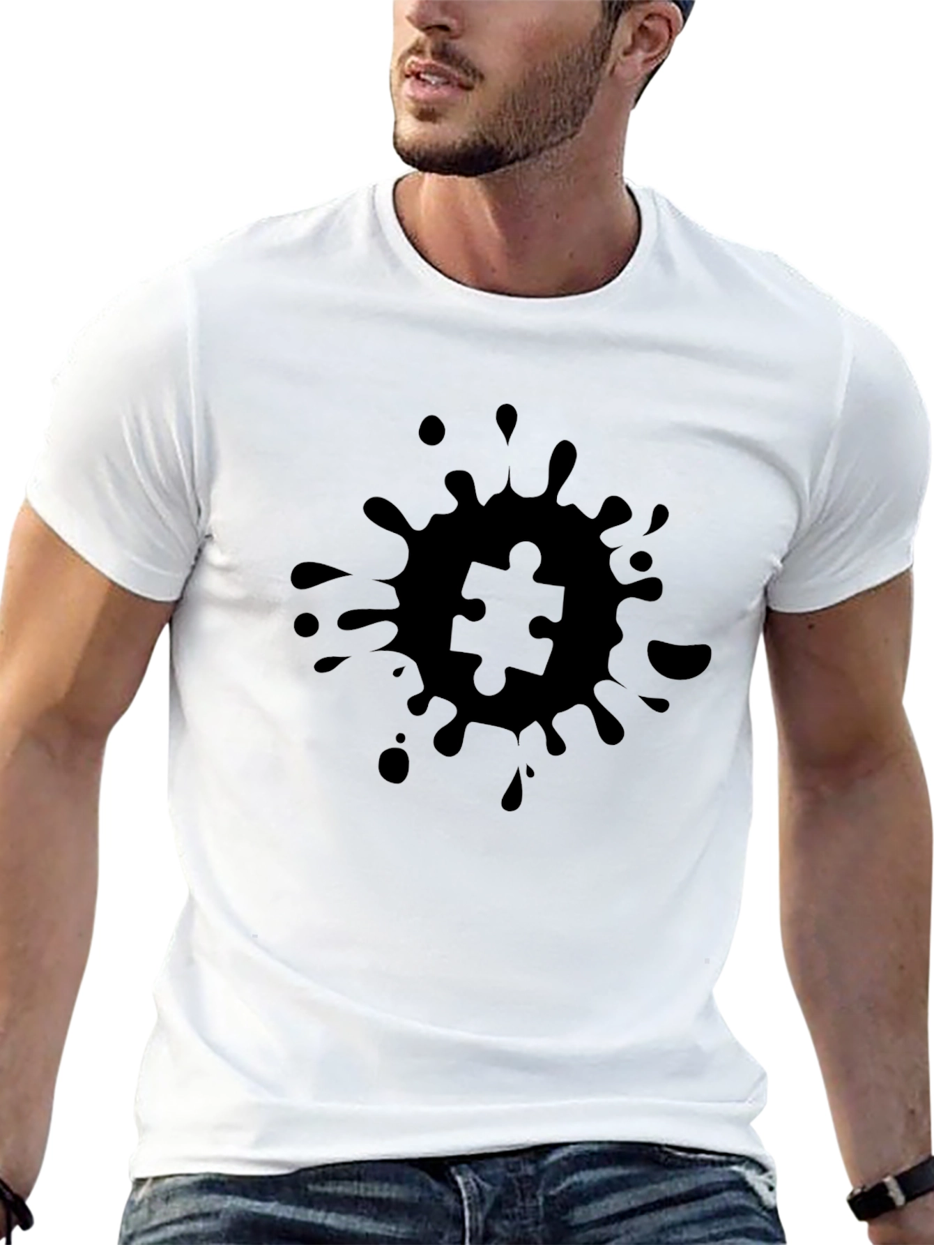 Puzzle Piece Splatter Tee - Unisex Black T-Shirt