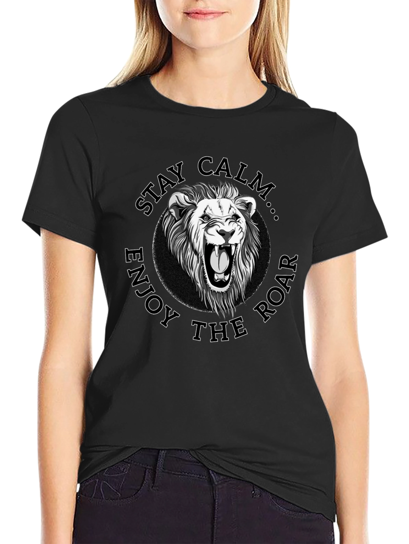 Stay Calm Lion Graphic Black Tee