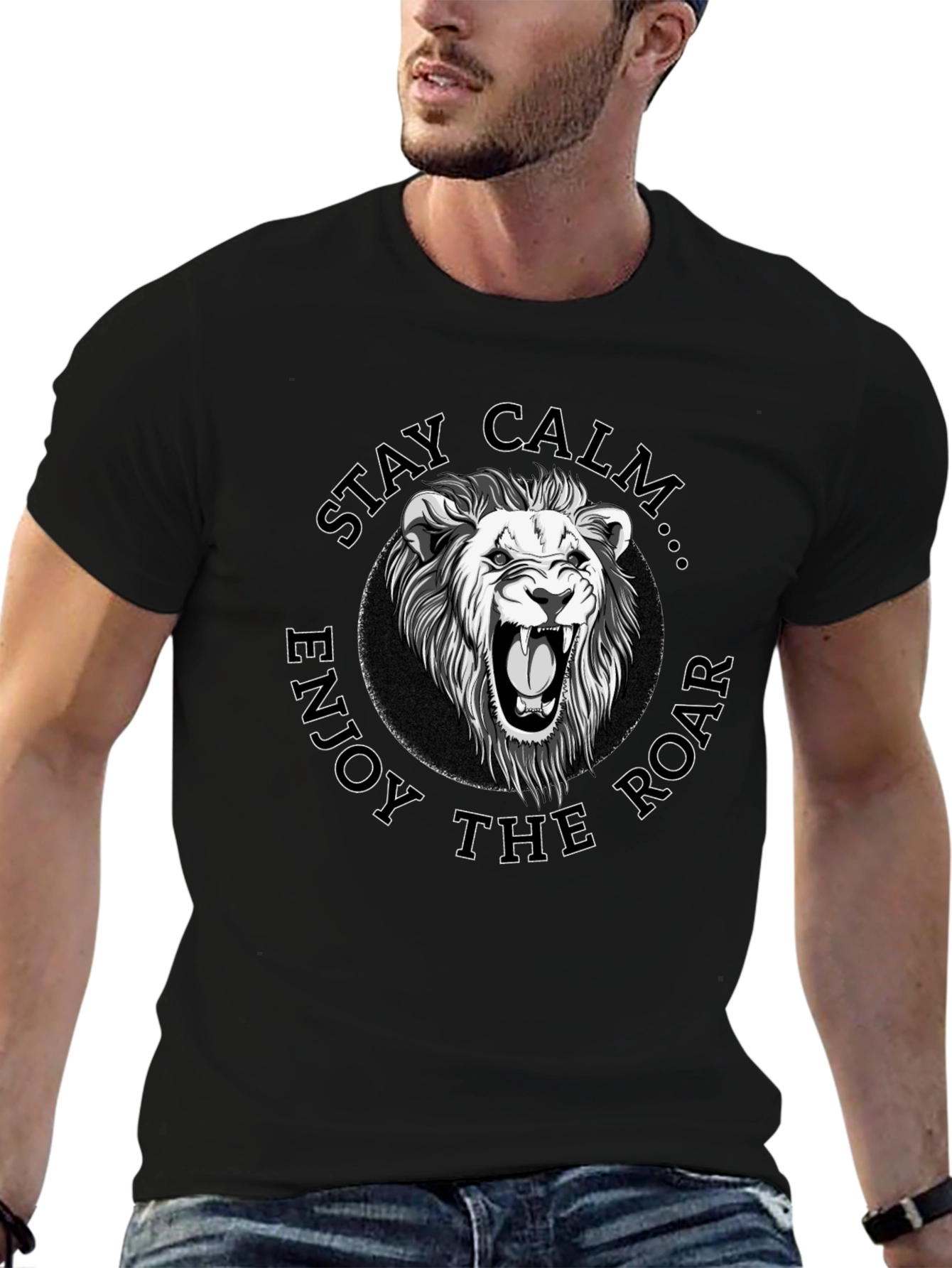 Stay Calm Lion Graphic Black Tee