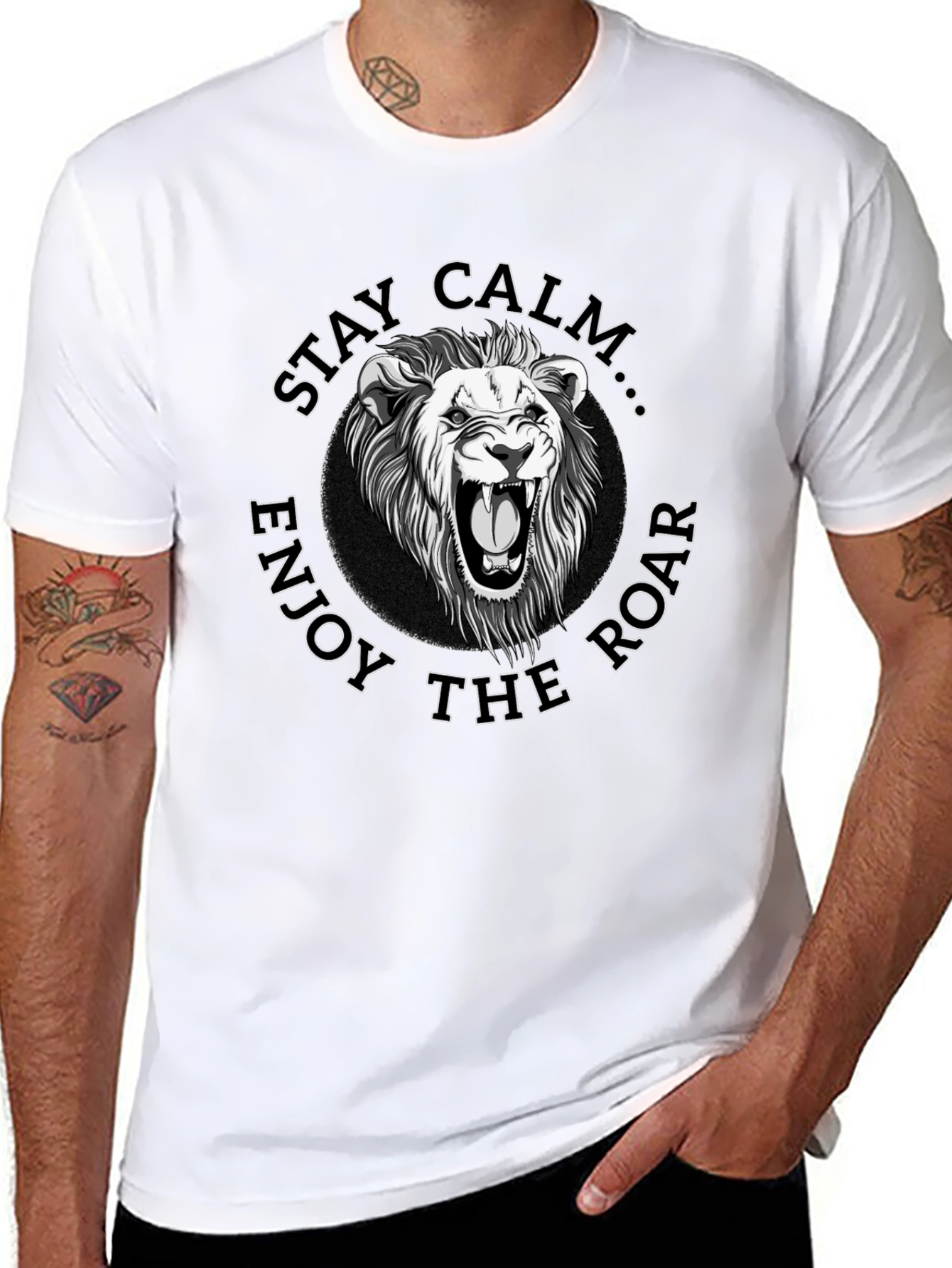 Stay Calm Lion Graphic Black Tee