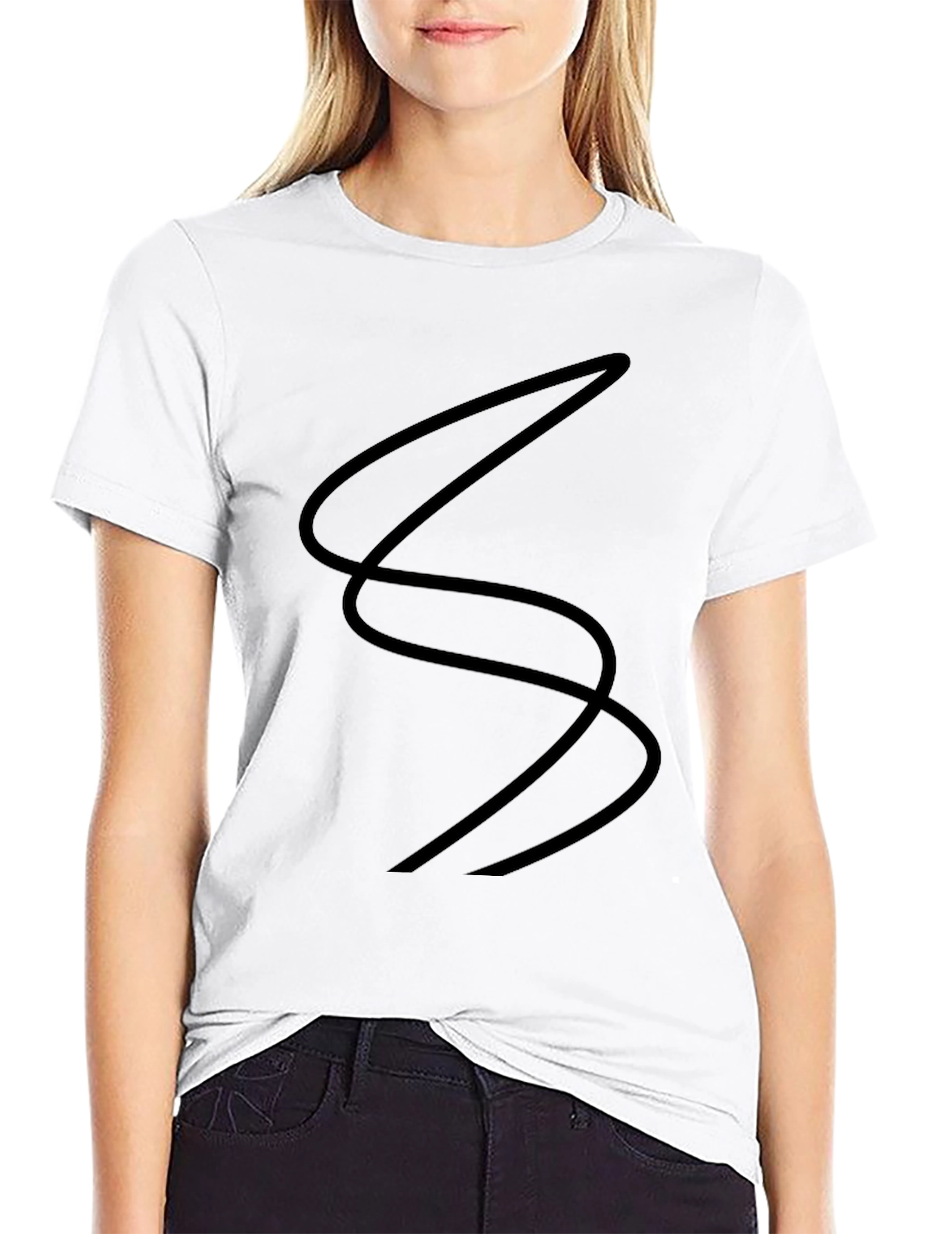 Black T-Shirt with Abstract Line Design