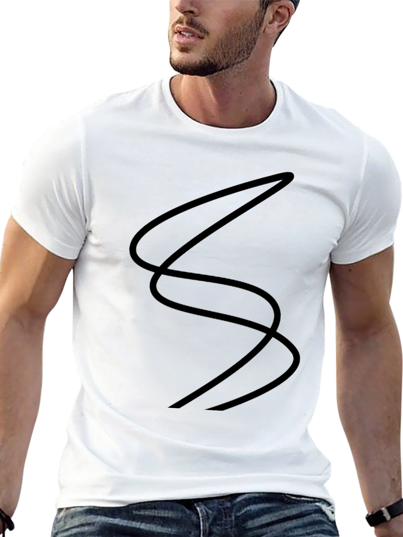 Black T-Shirt with Abstract Line Design