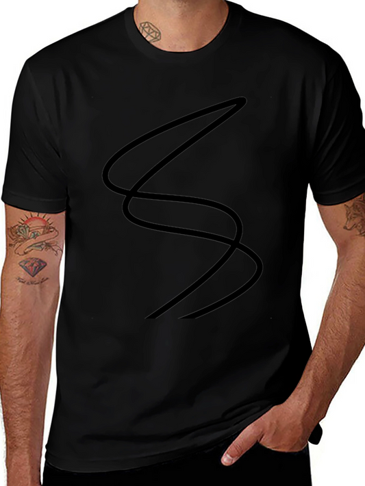 Black T-Shirt with Abstract Line Design