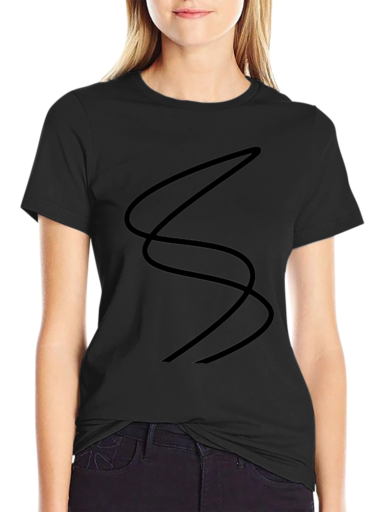 Black T-Shirt with Abstract Line Design