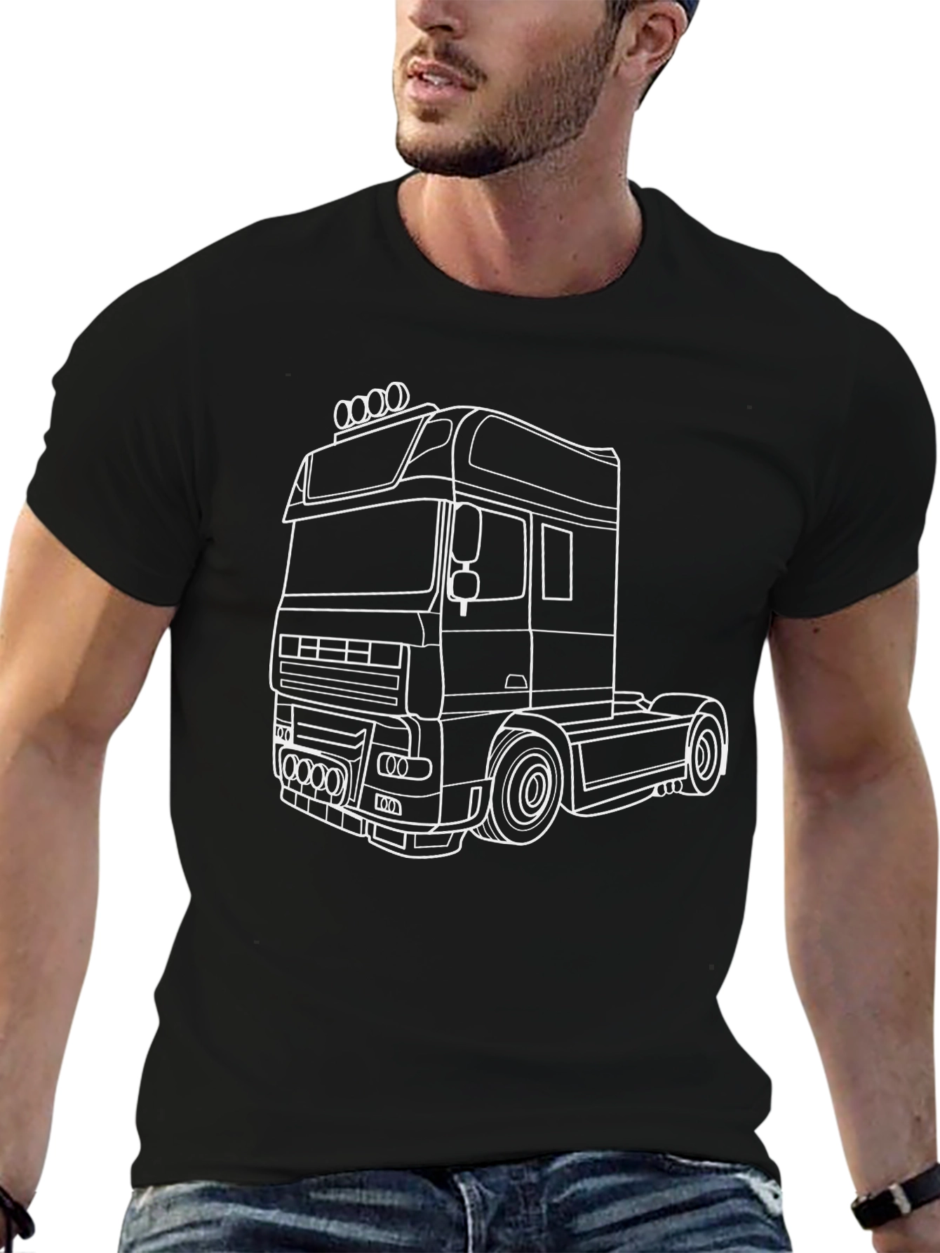 Truck Graphic Tee - Black Cotton Blend T-Shirt