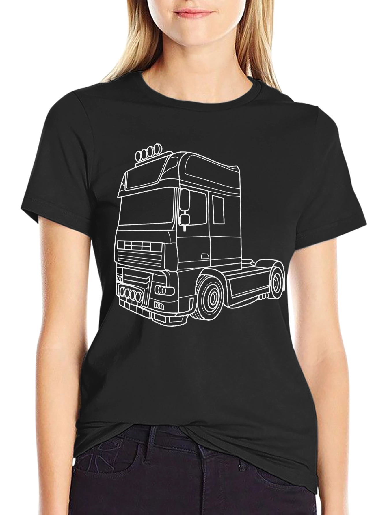 Truck Graphic Tee - Black Cotton Blend T-Shirt