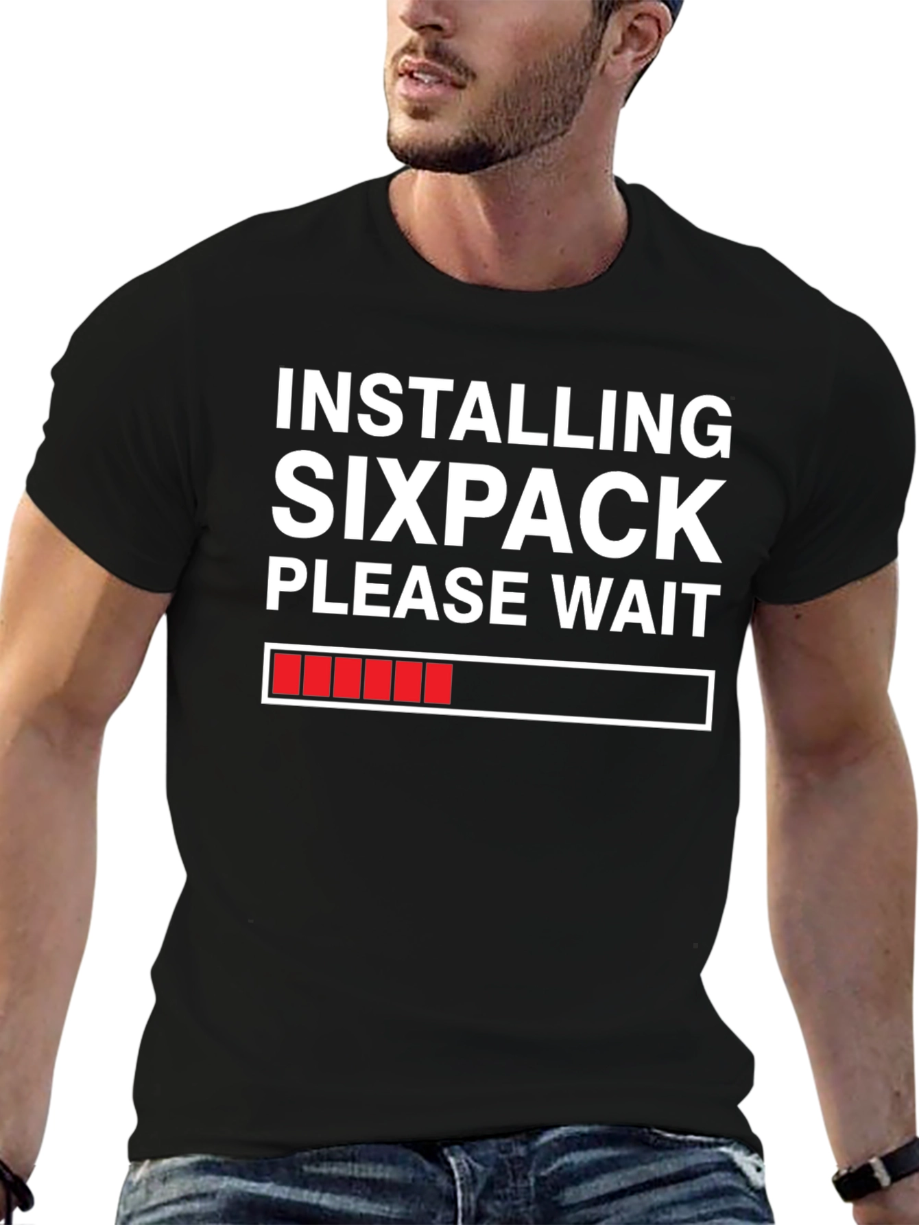 Installing Sixpack T-Shirt - Funny Gym Workout Tee
