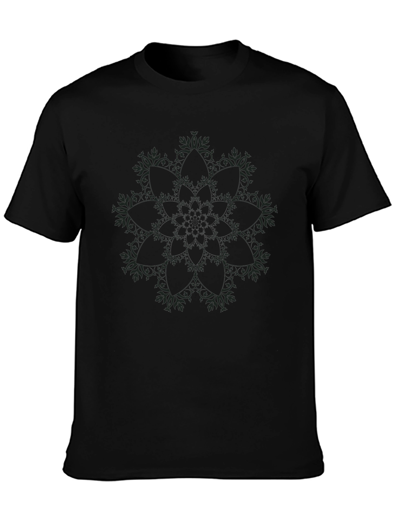 Black T-Shirt with Subtle Floral Mandala Design