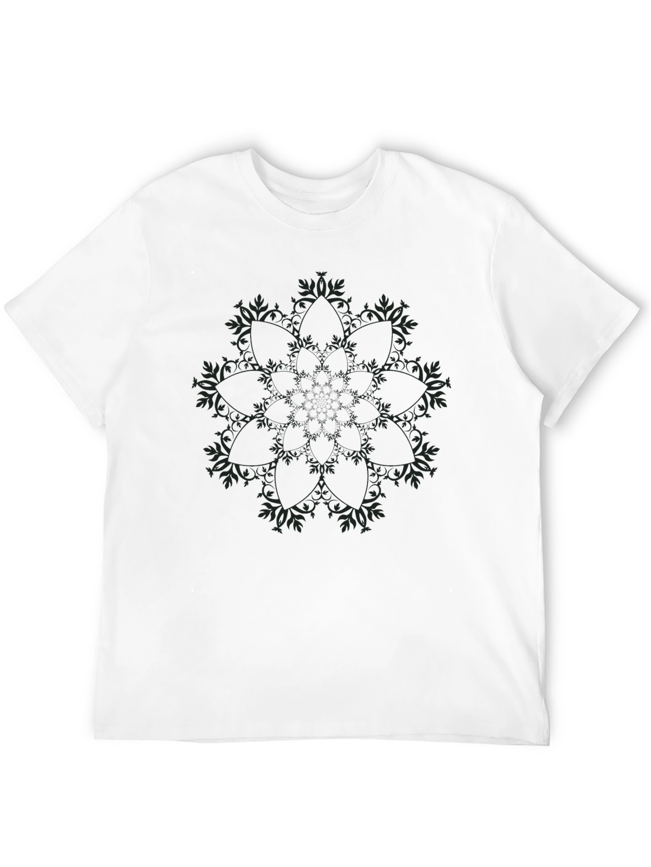 Black T-Shirt with Subtle Floral Mandala Design