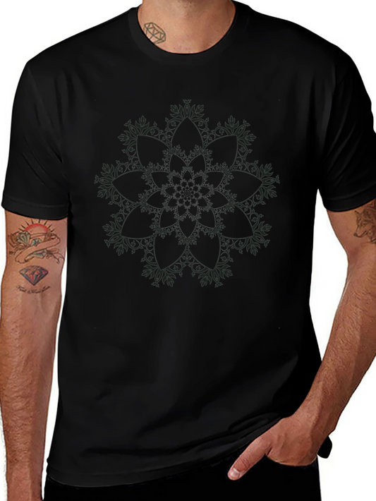 Black T-Shirt with Subtle Floral Mandala Design