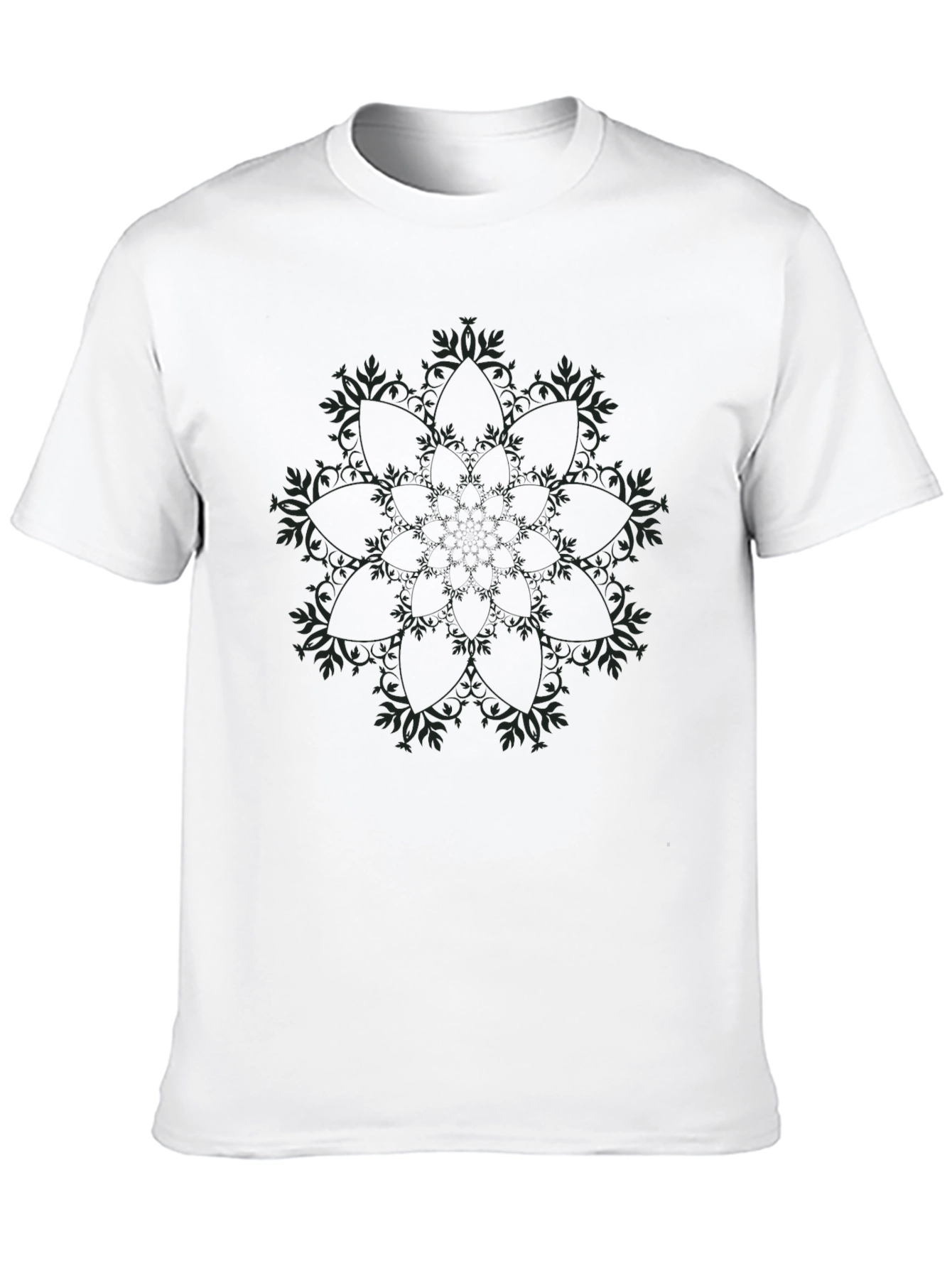 Black T-Shirt with Subtle Floral Mandala Design