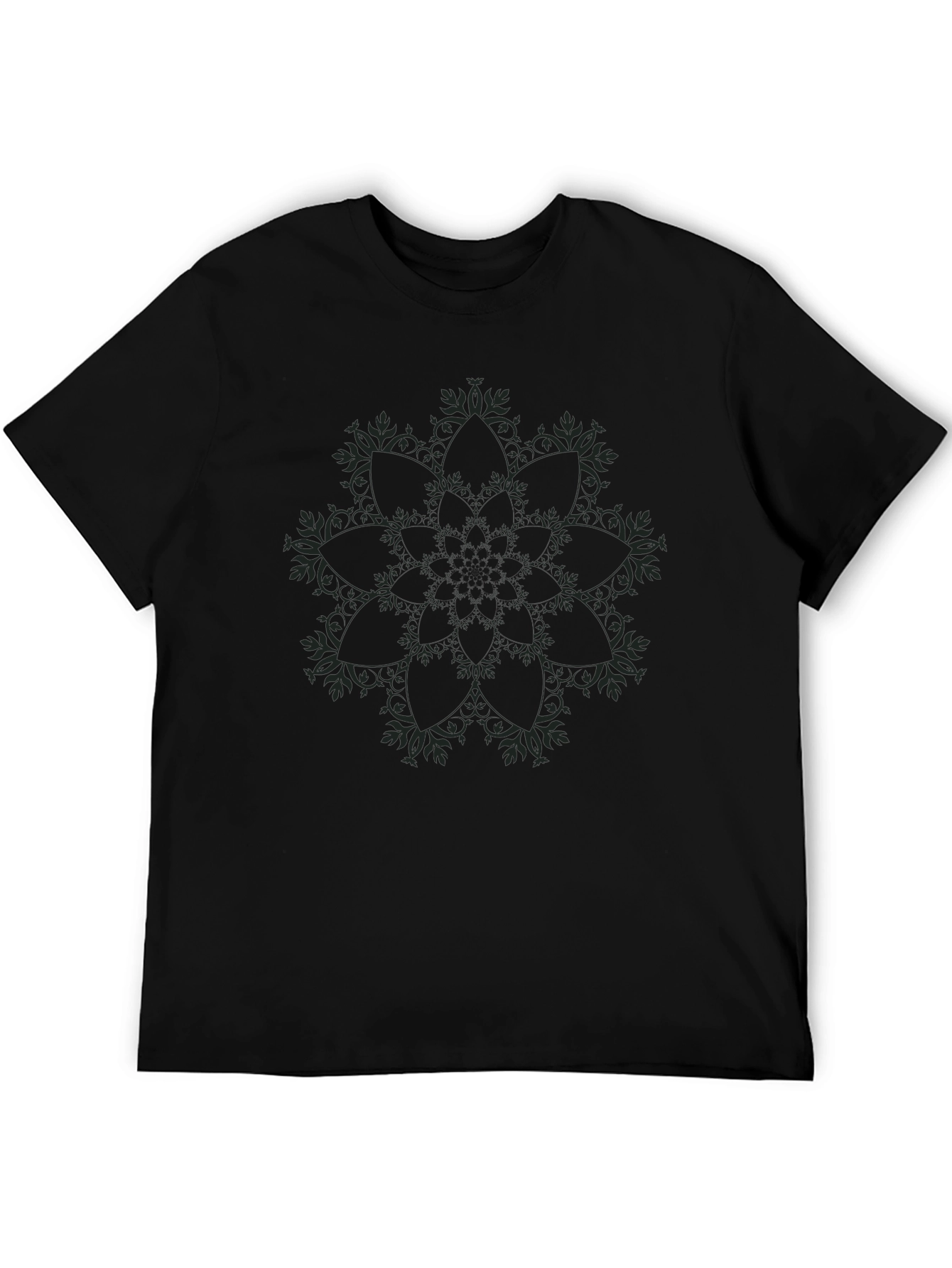 Black T-Shirt with Subtle Floral Mandala Design