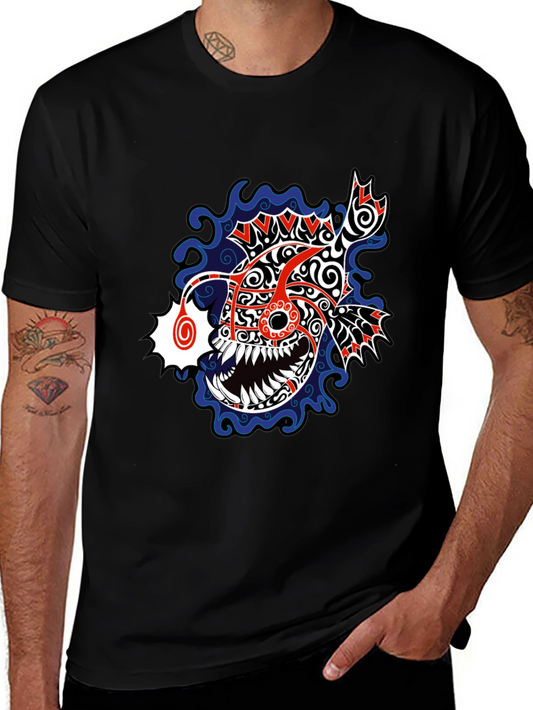 Angler Fish Graphic Tee - Unique Tribal Art Print