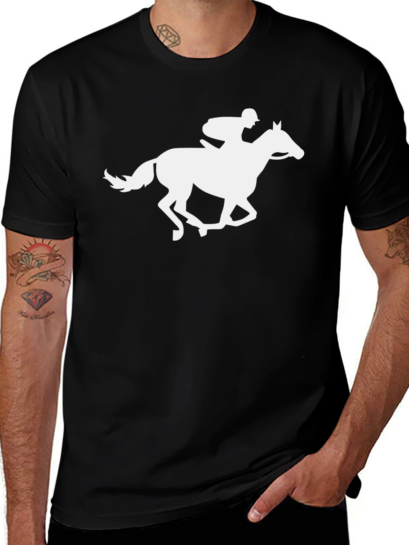 Horse Racing Silhouette Black T-Shirt