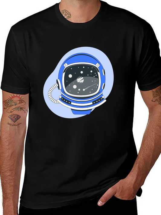 Astronaut Helmet Graphic Tee - Premium Black Cotton