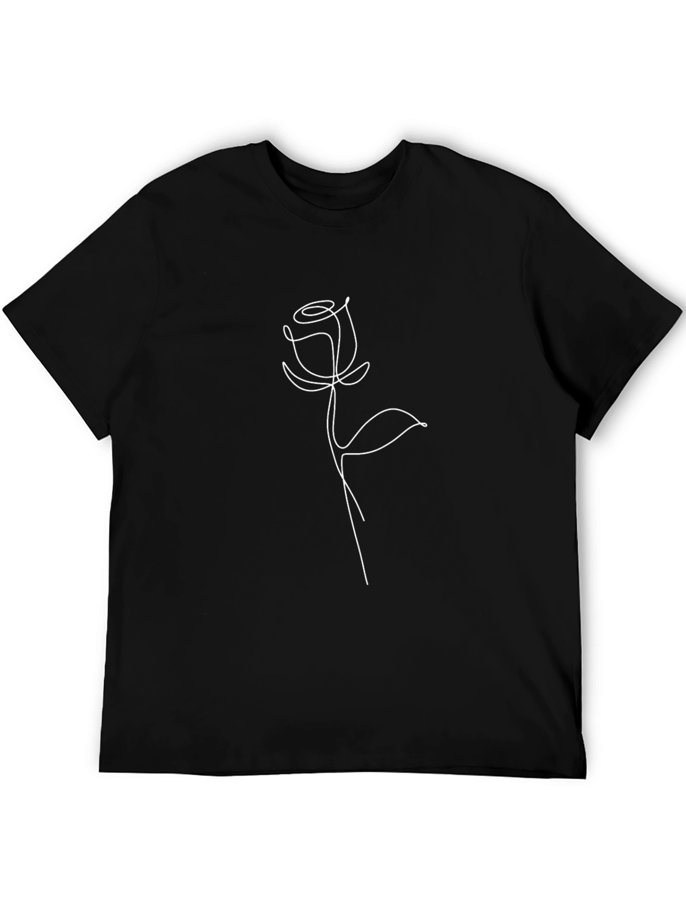 Elegant Rose Line Art Black T-Shirt