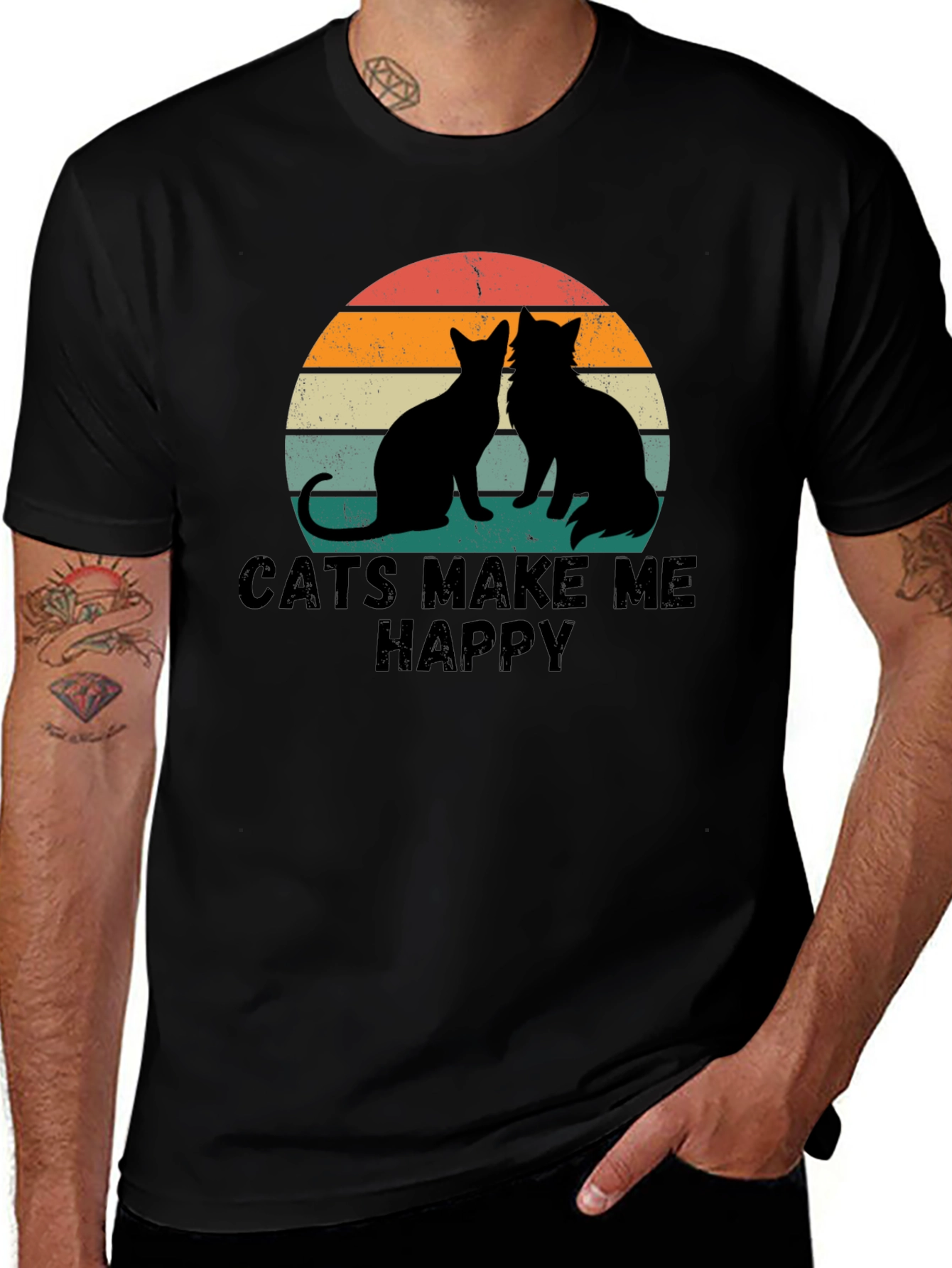 Cats Make Me Happy Retro Graphic T-Shirt