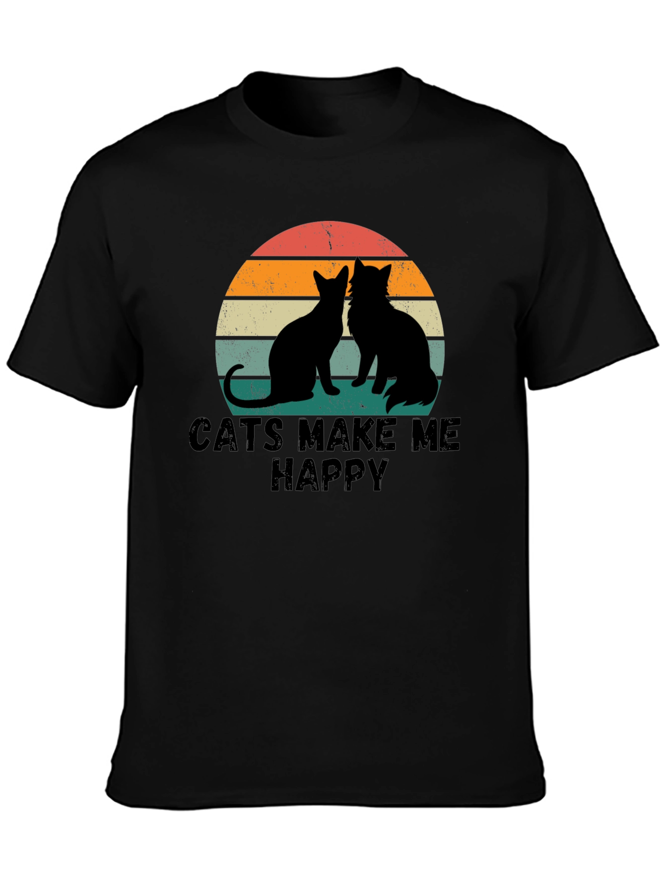 Cats Make Me Happy Retro Graphic T-Shirt
