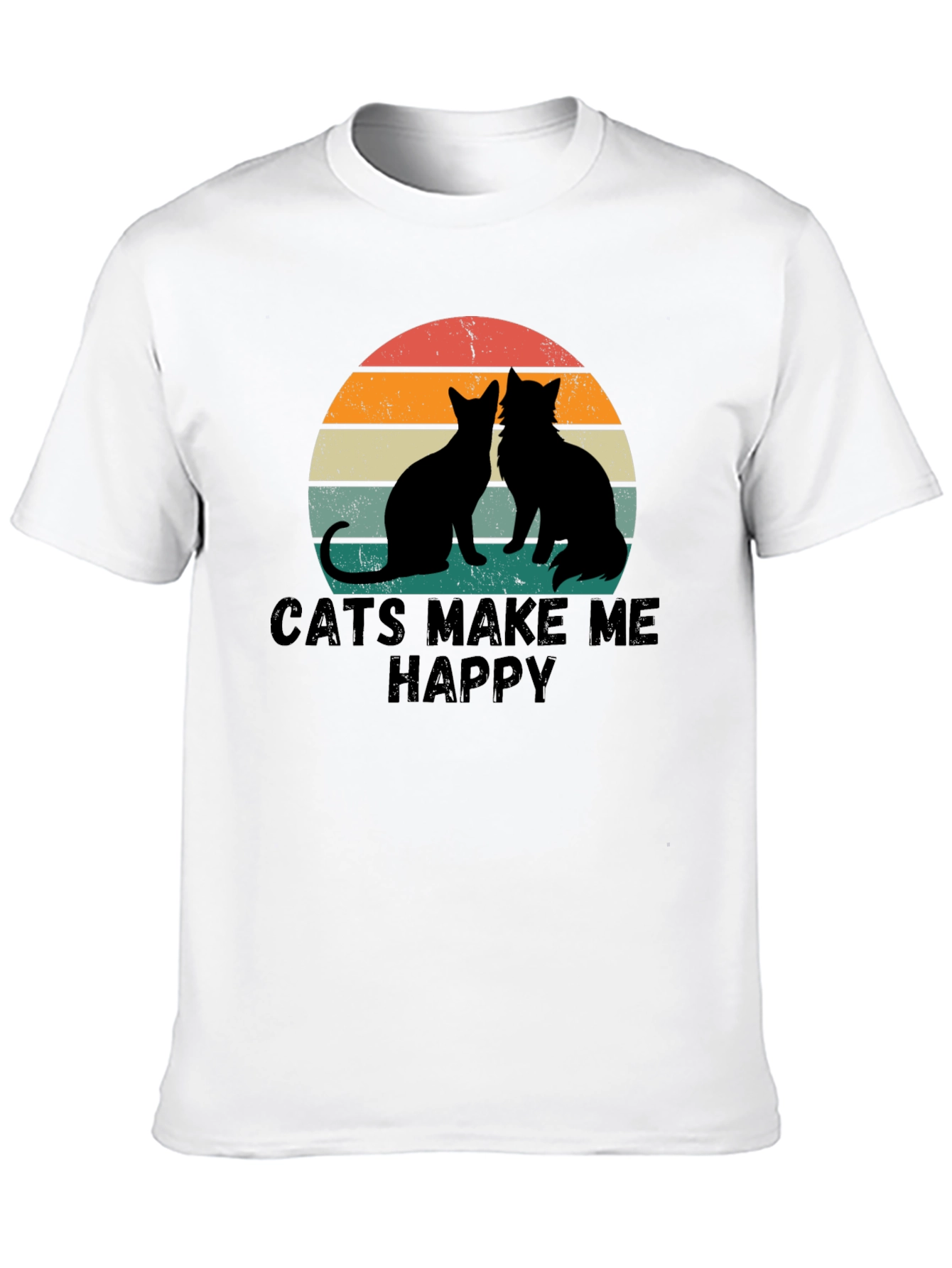 Cats Make Me Happy Retro Graphic T-Shirt