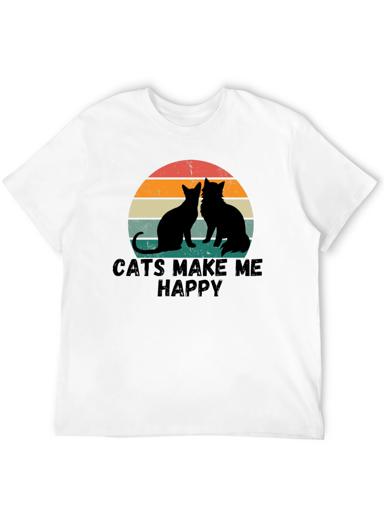 Cats Make Me Happy Retro Graphic T-Shirt