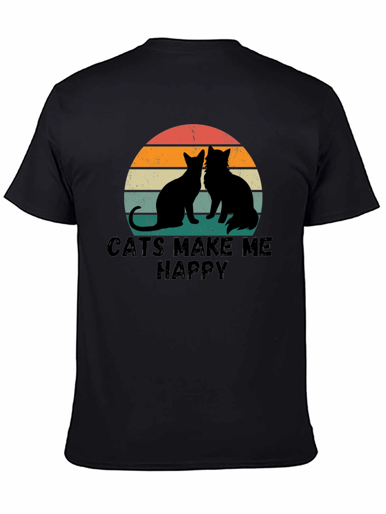 Cats Make Me Happy Retro Graphic T-Shirt