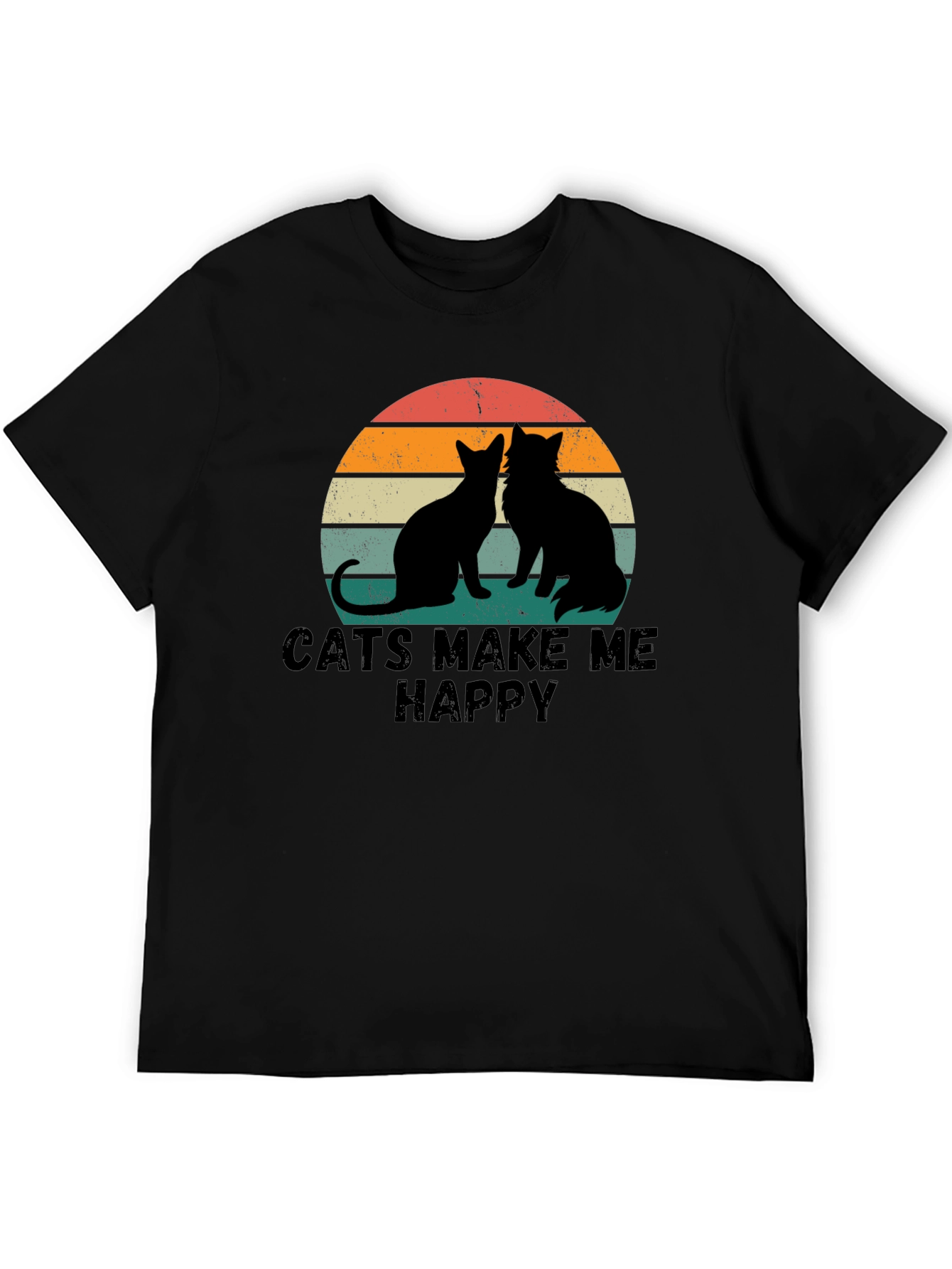 Cats Make Me Happy Retro Graphic T-Shirt