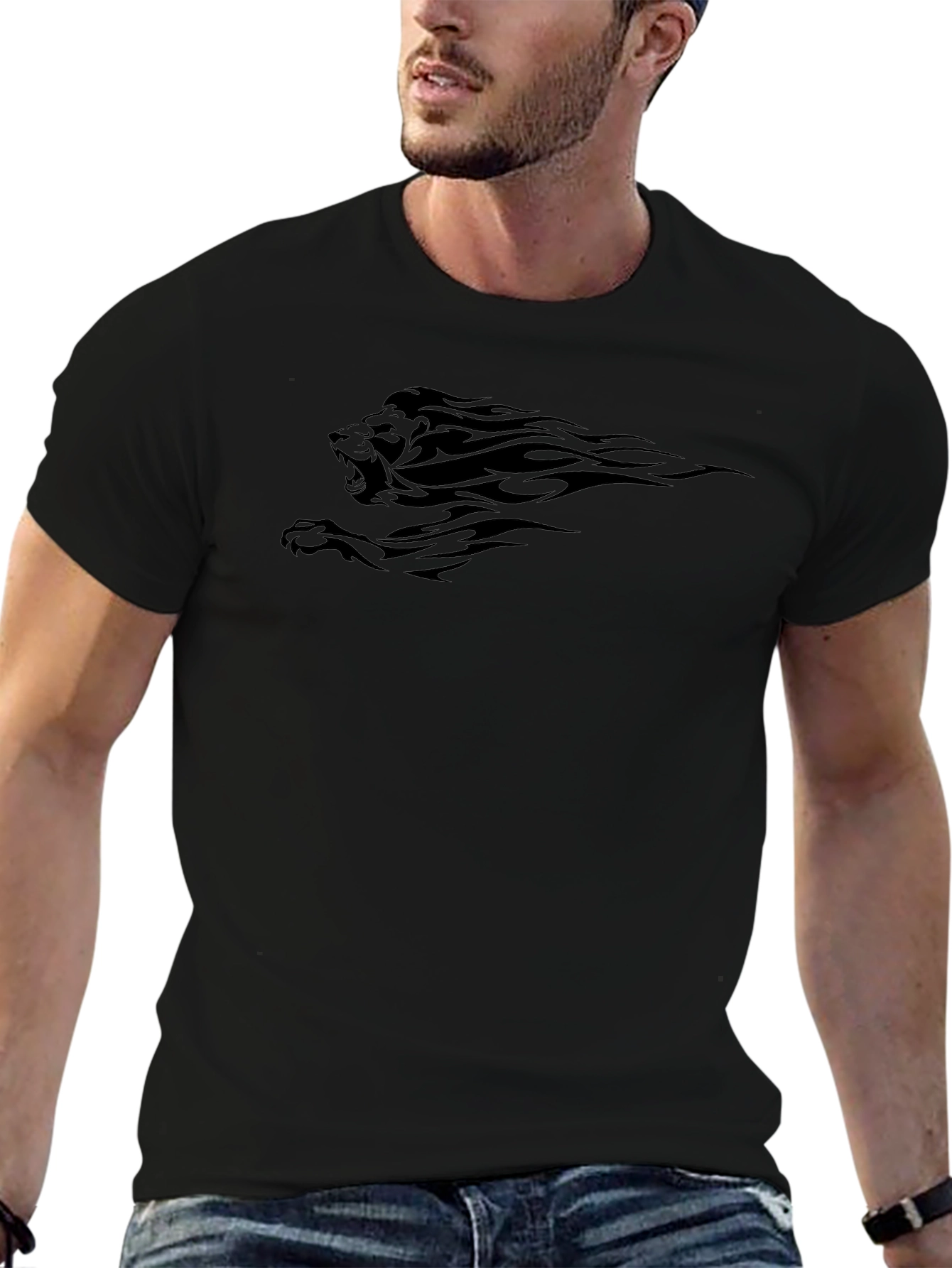 Mens Black Lion Graphic T-Shirt