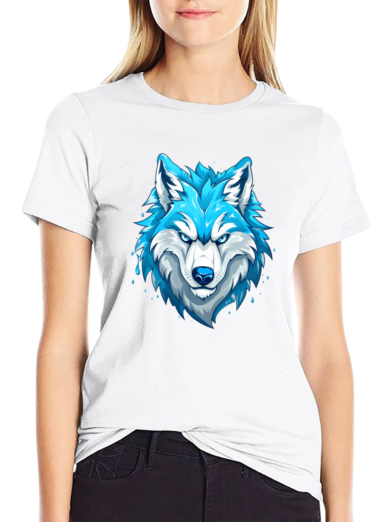 Cool Blue Wolf Graphic T-Shirt
