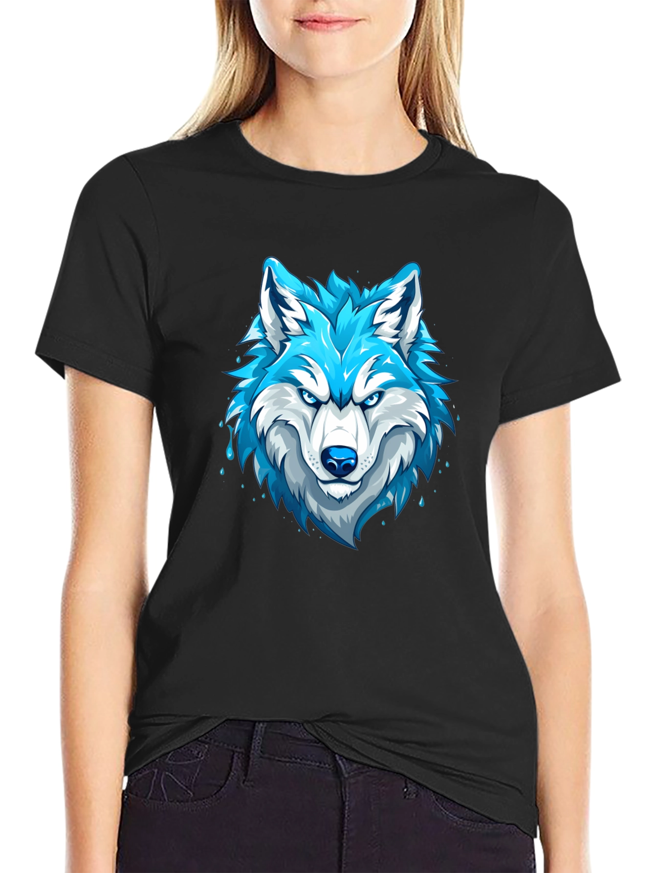 Cool Blue Wolf Graphic T-Shirt