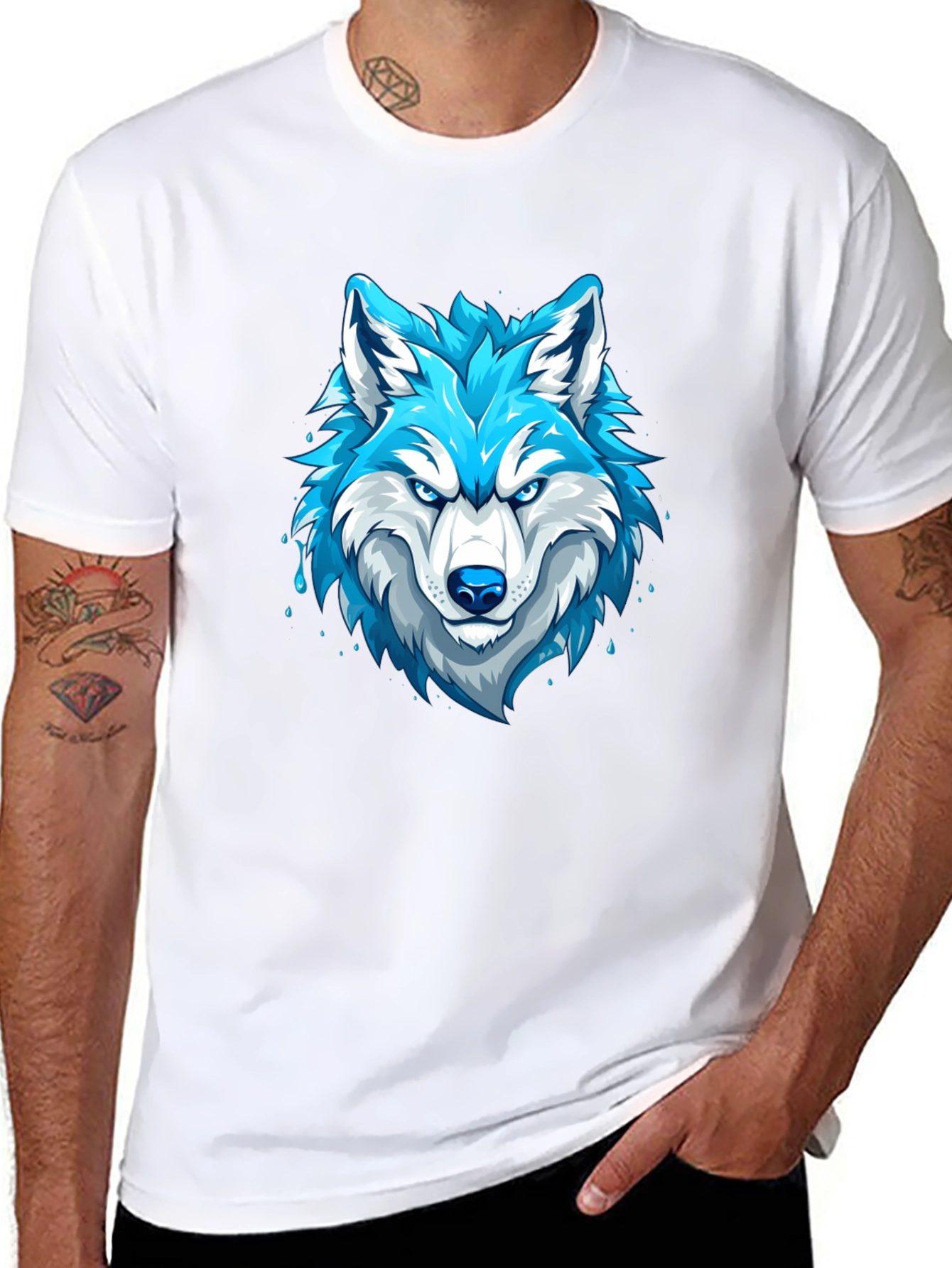 Cool Blue Wolf Graphic T-Shirt