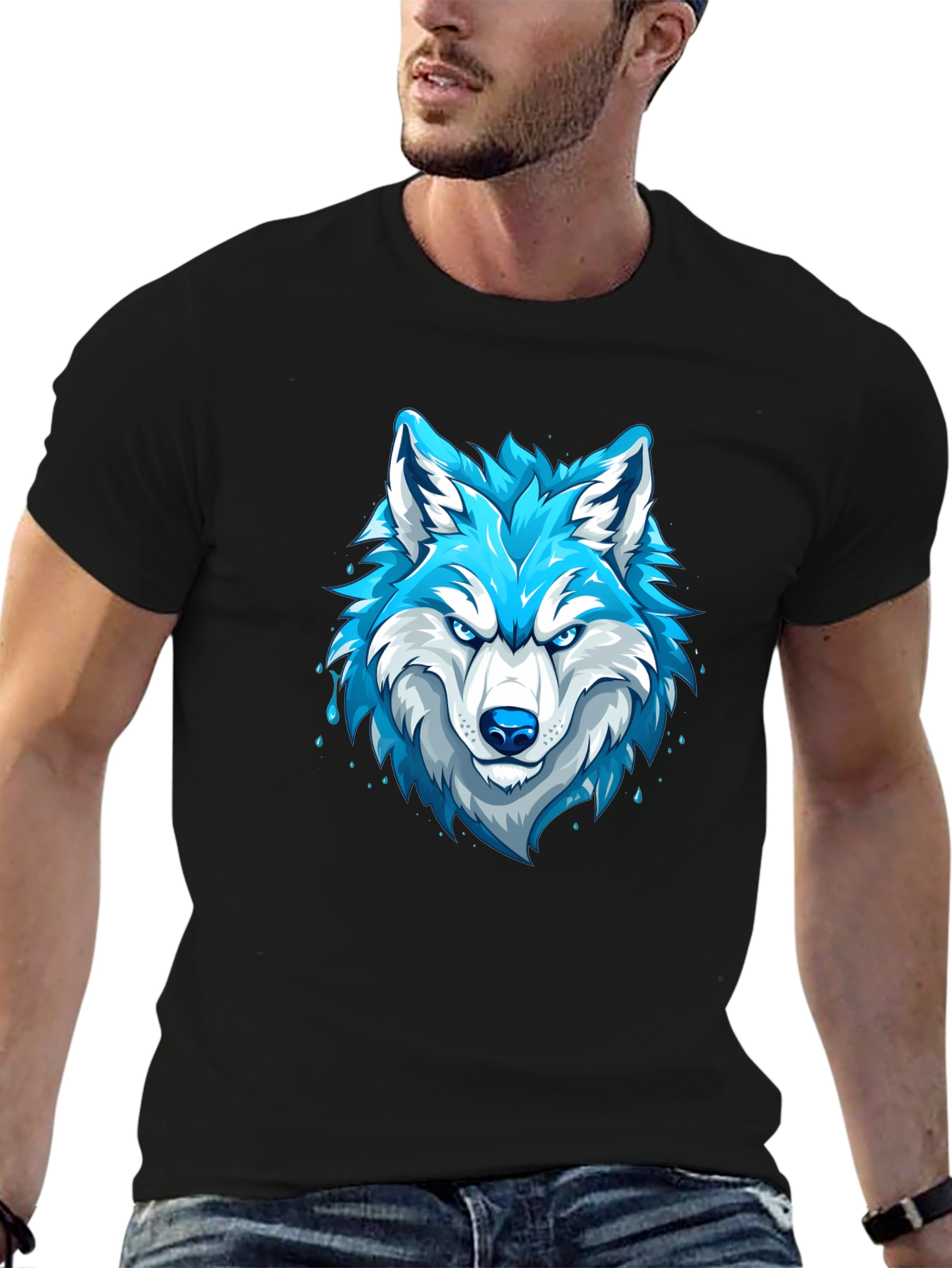 Cool Blue Wolf Graphic T-Shirt