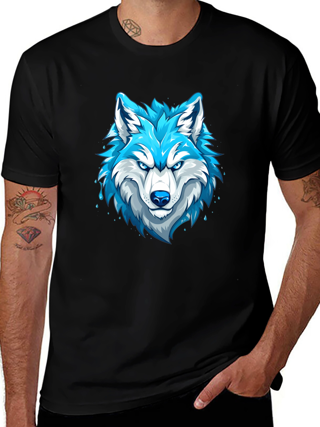 Cool Blue Wolf Graphic T-Shirt