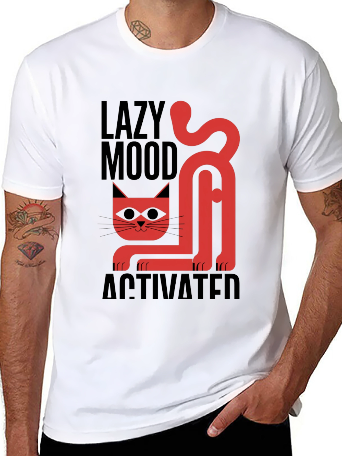 Lazy Mood Activated T-Shirt - Cat Graphic Tee