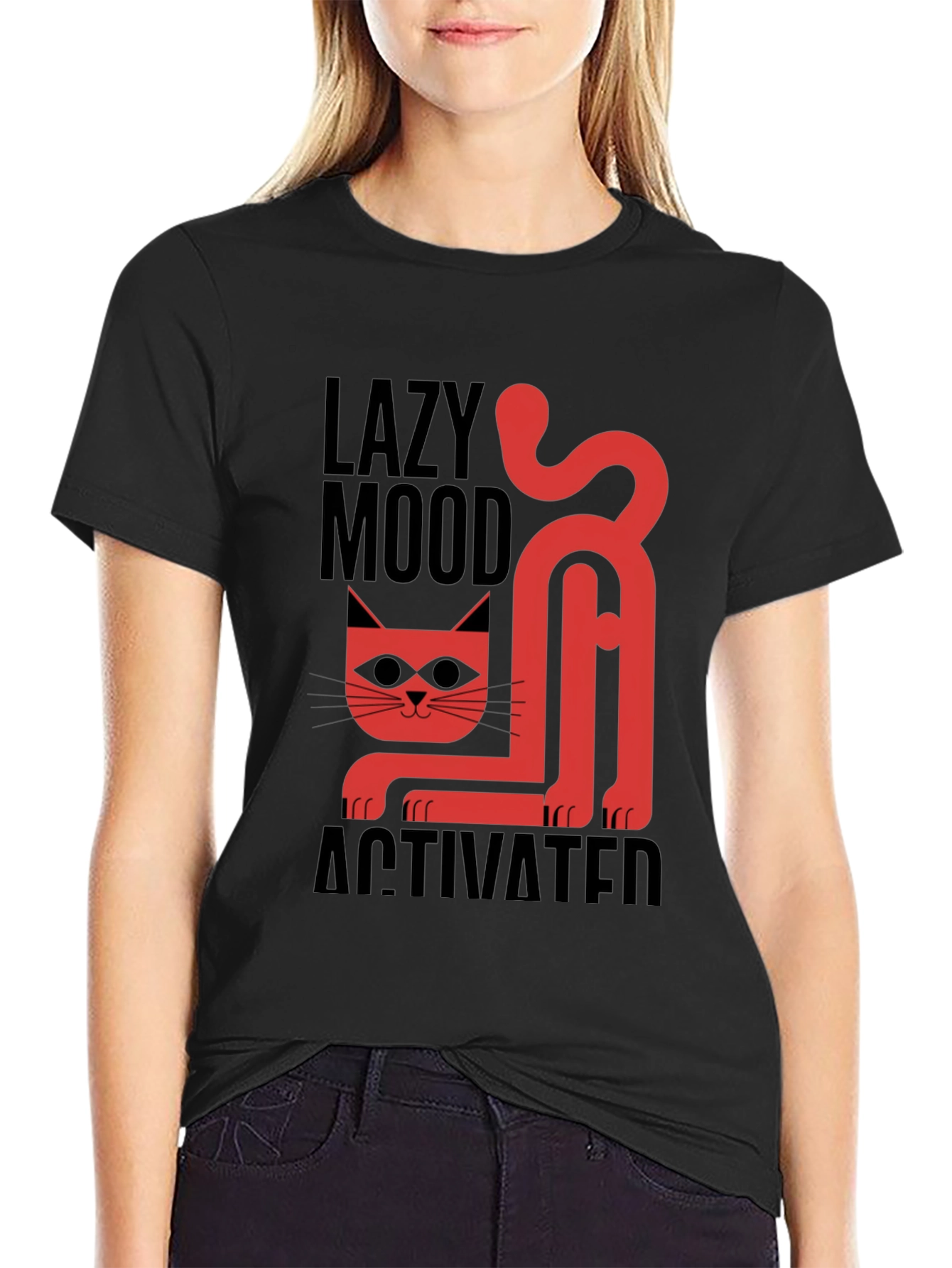 Lazy Mood Activated T-Shirt - Cat Graphic Tee