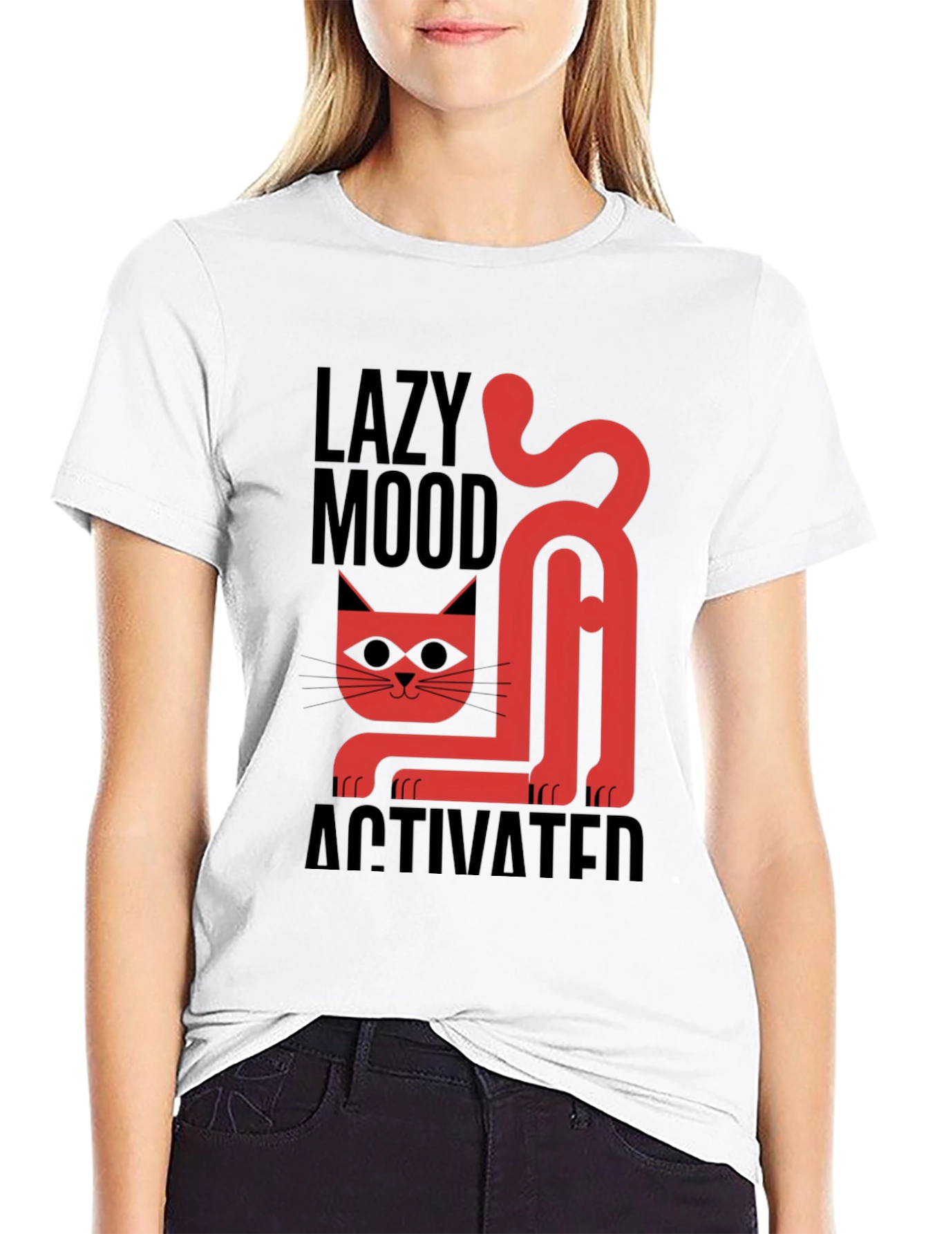 Lazy Mood Activated T-Shirt - Cat Graphic Tee