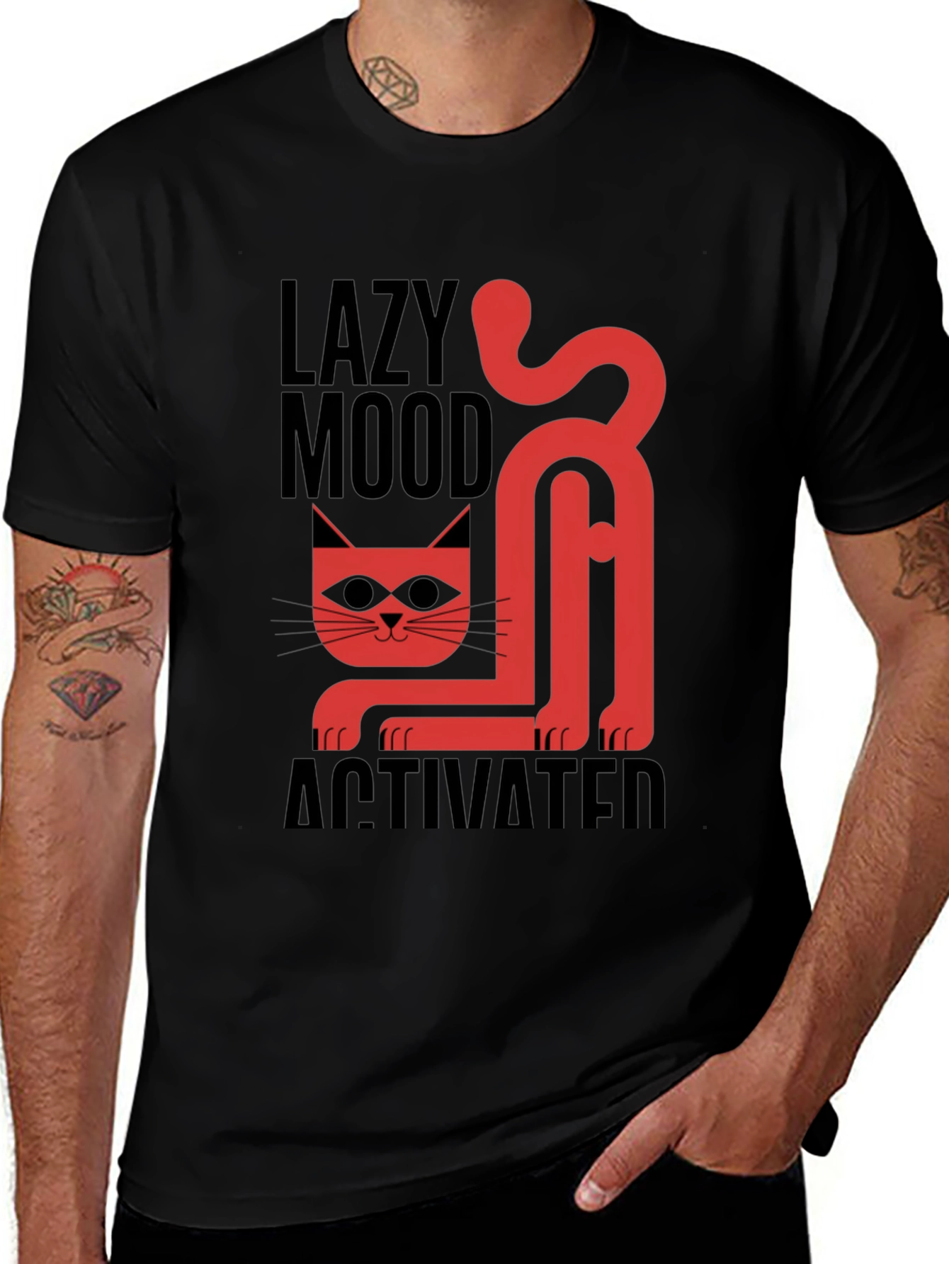 Lazy Mood Activated T-Shirt - Cat Graphic Tee