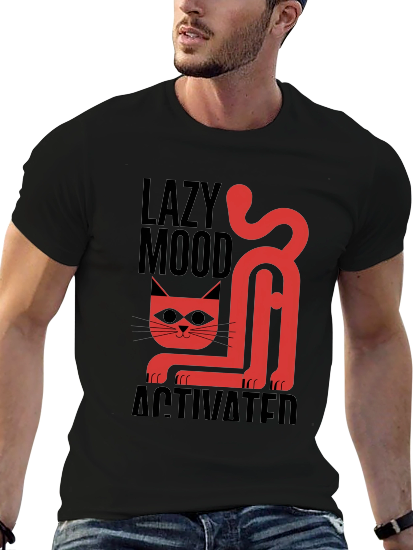 Lazy Mood Activated T-Shirt - Cat Graphic Tee