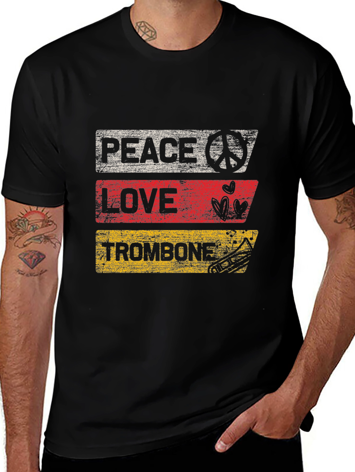 Peace Love Trombone Graphic T-Shirt