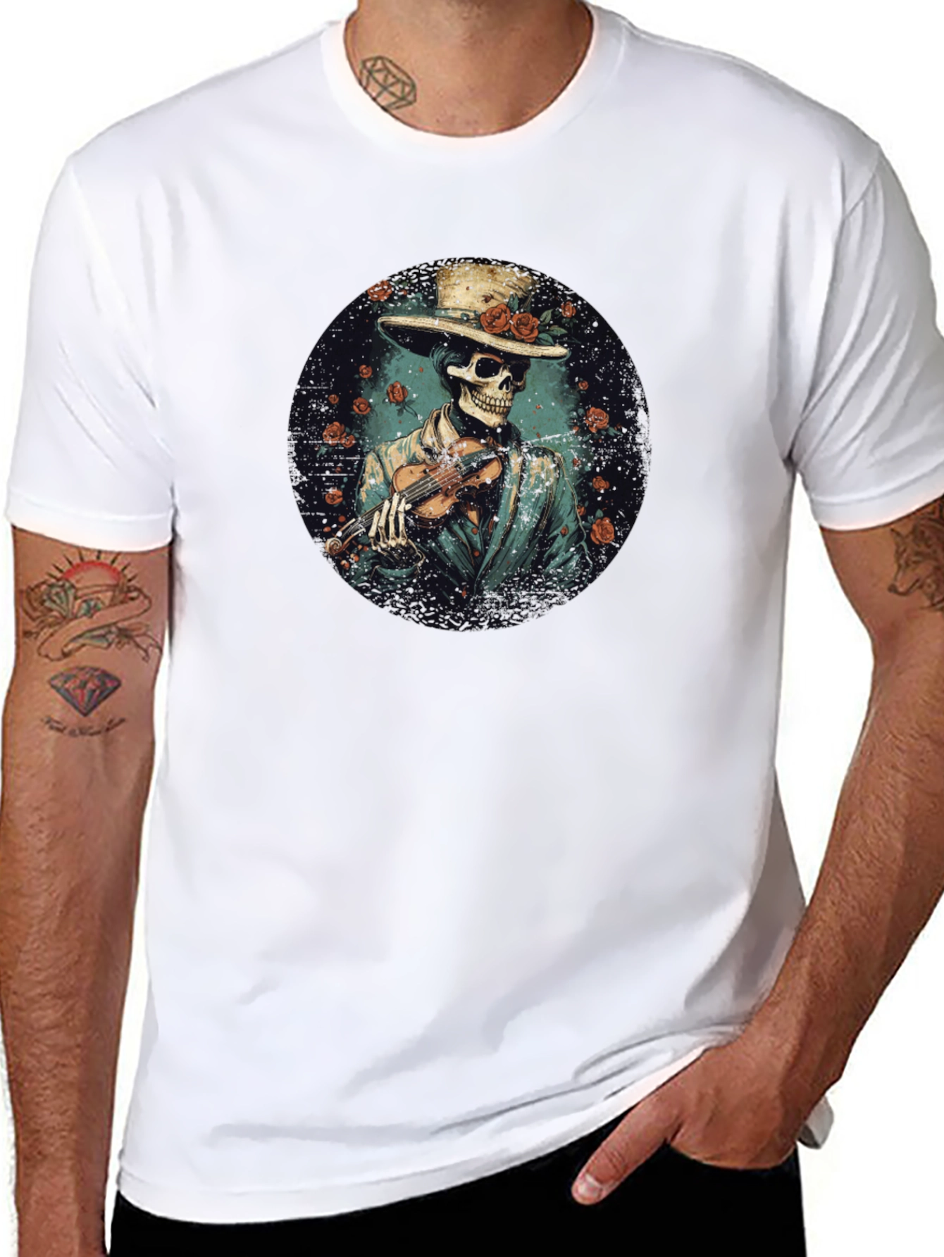 Skeleton Violinist Graphic Tee - Unique Design