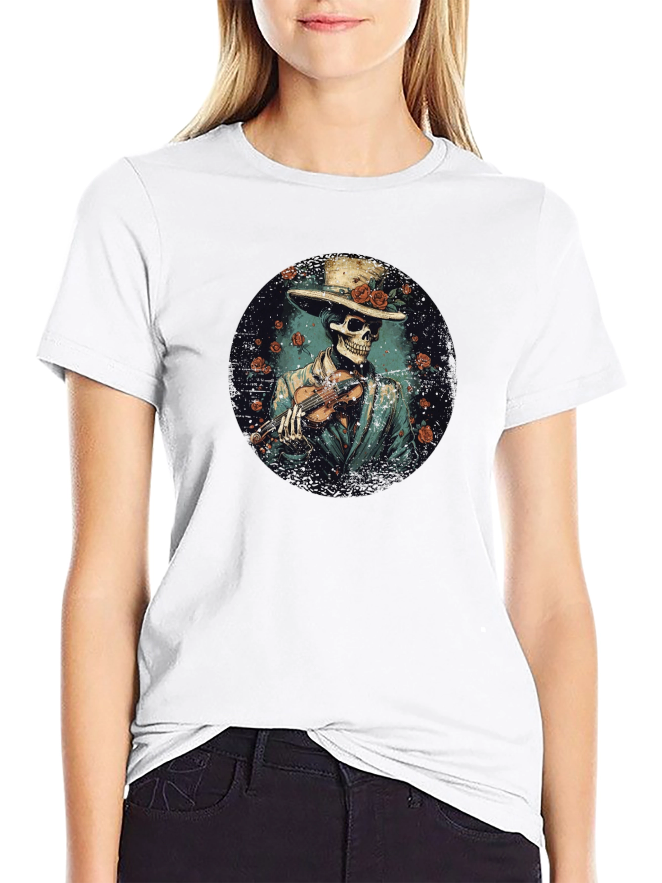 Skeleton Violinist Graphic Tee - Unique Design