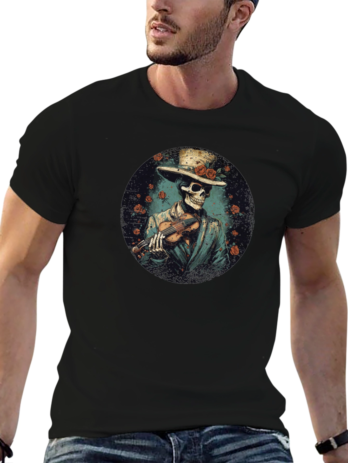 Skeleton Violinist Graphic Tee - Unique Design
