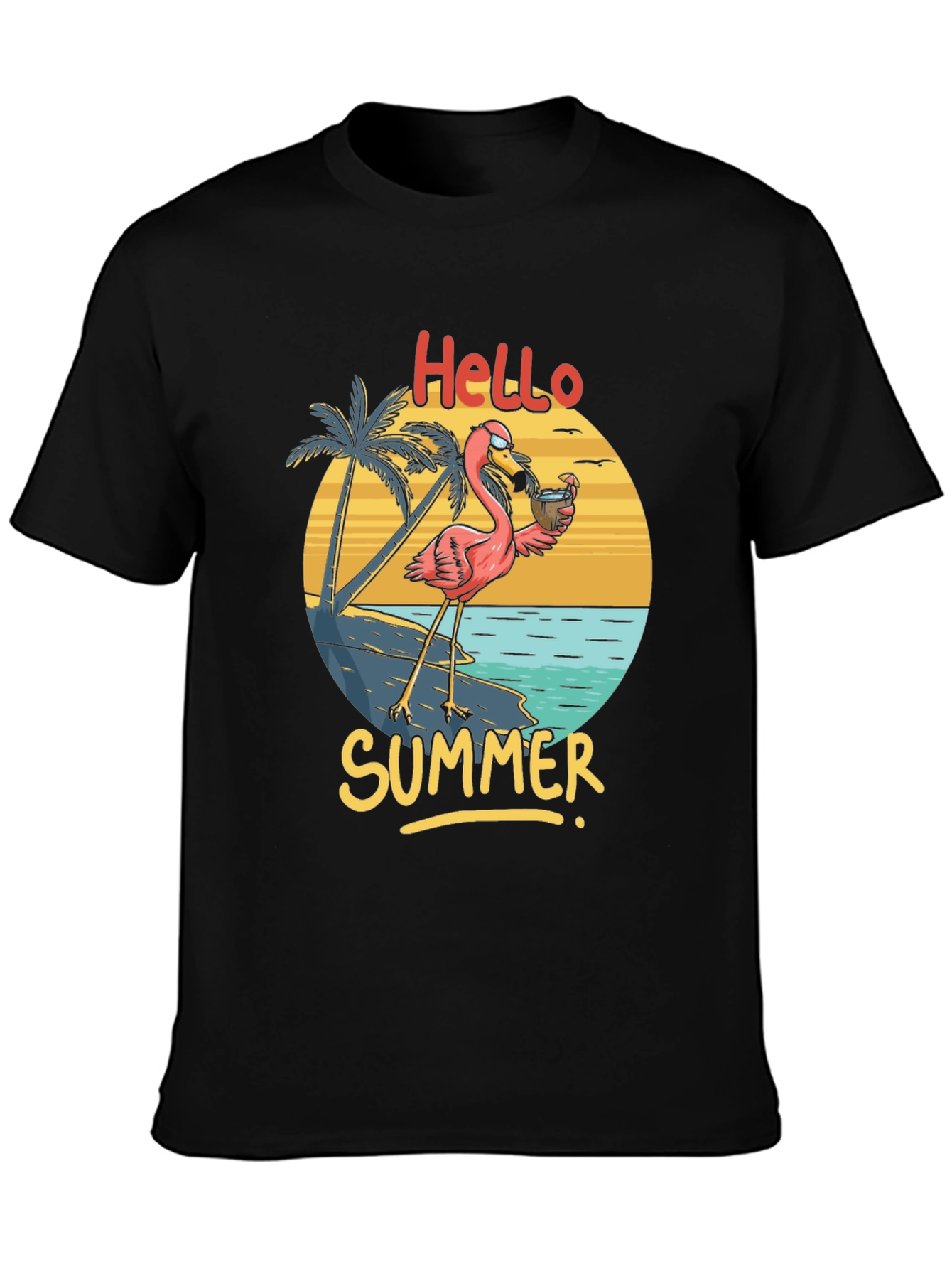 Hello Summer Flamingo Graphic T-Shirt