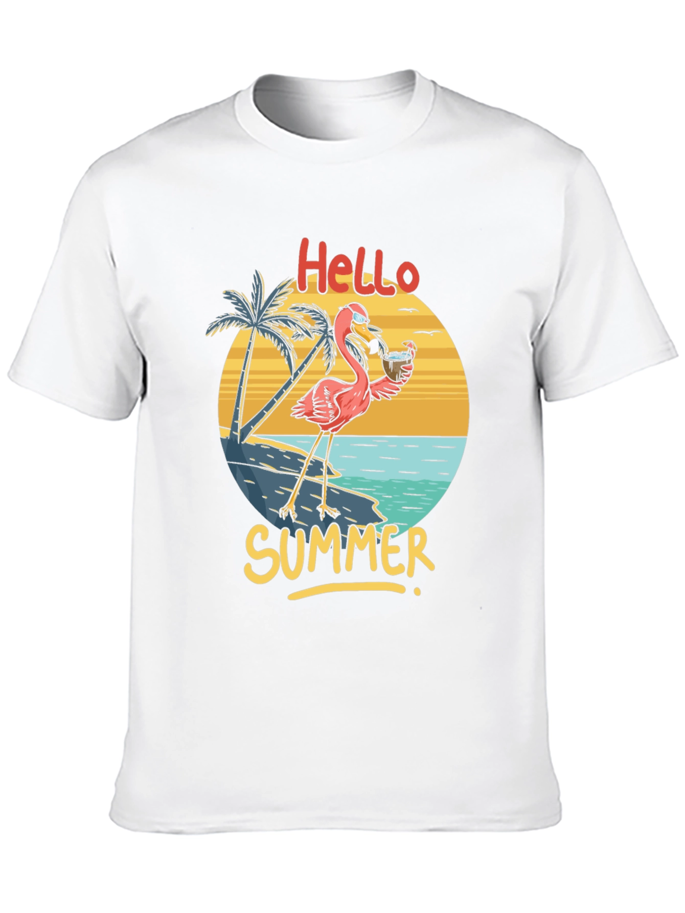 Hello Summer Flamingo Graphic T-Shirt