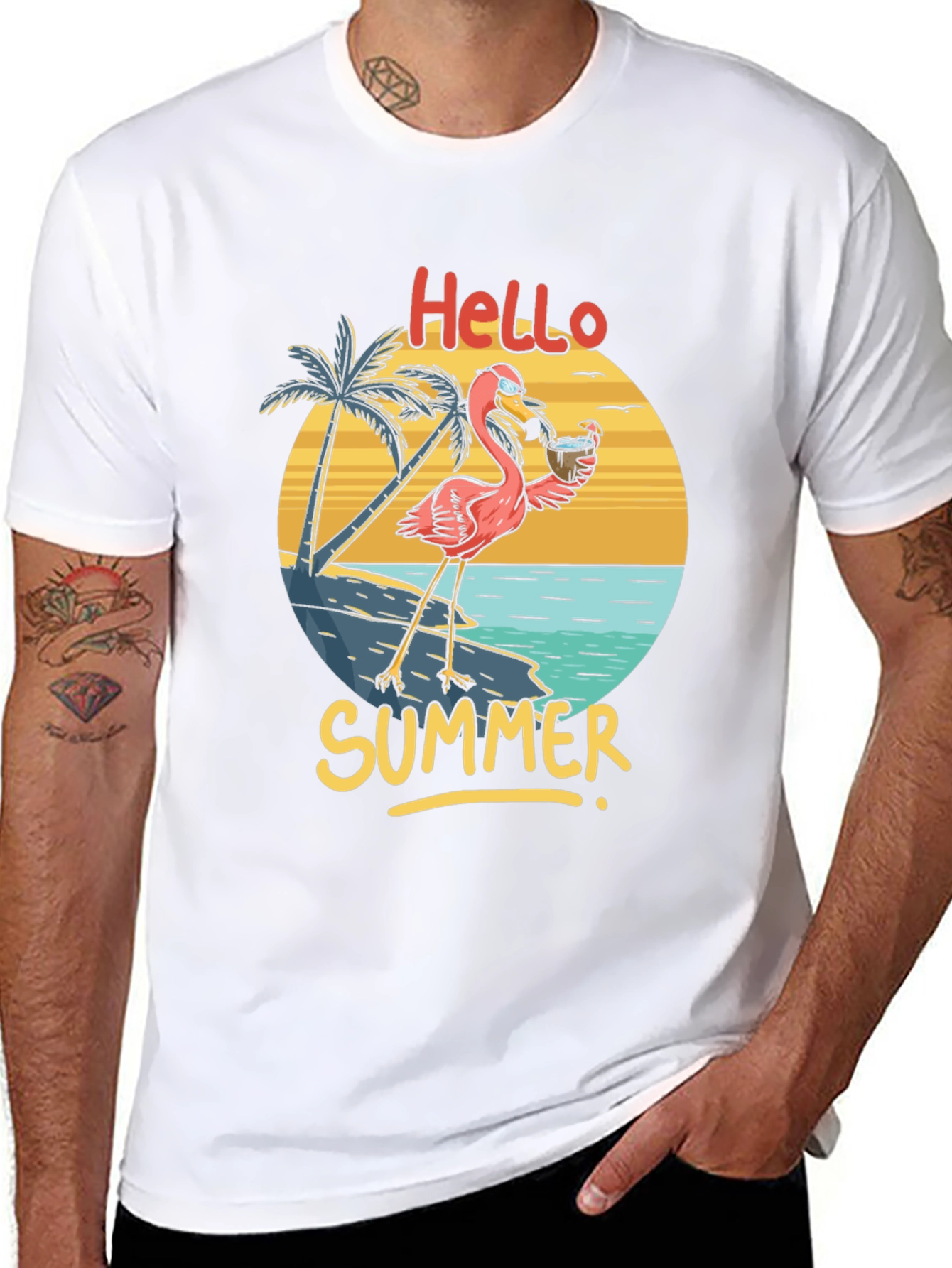 Hello Summer Flamingo Graphic T-Shirt