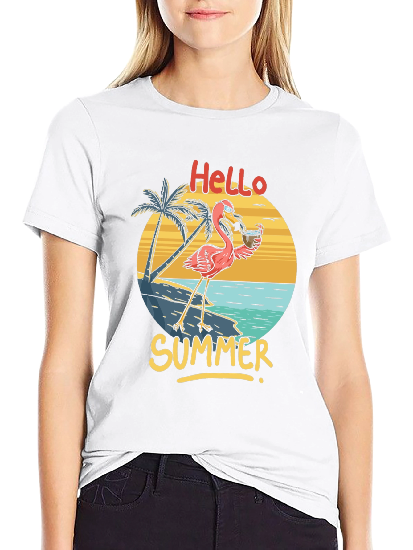 Hello Summer Flamingo Graphic T-Shirt