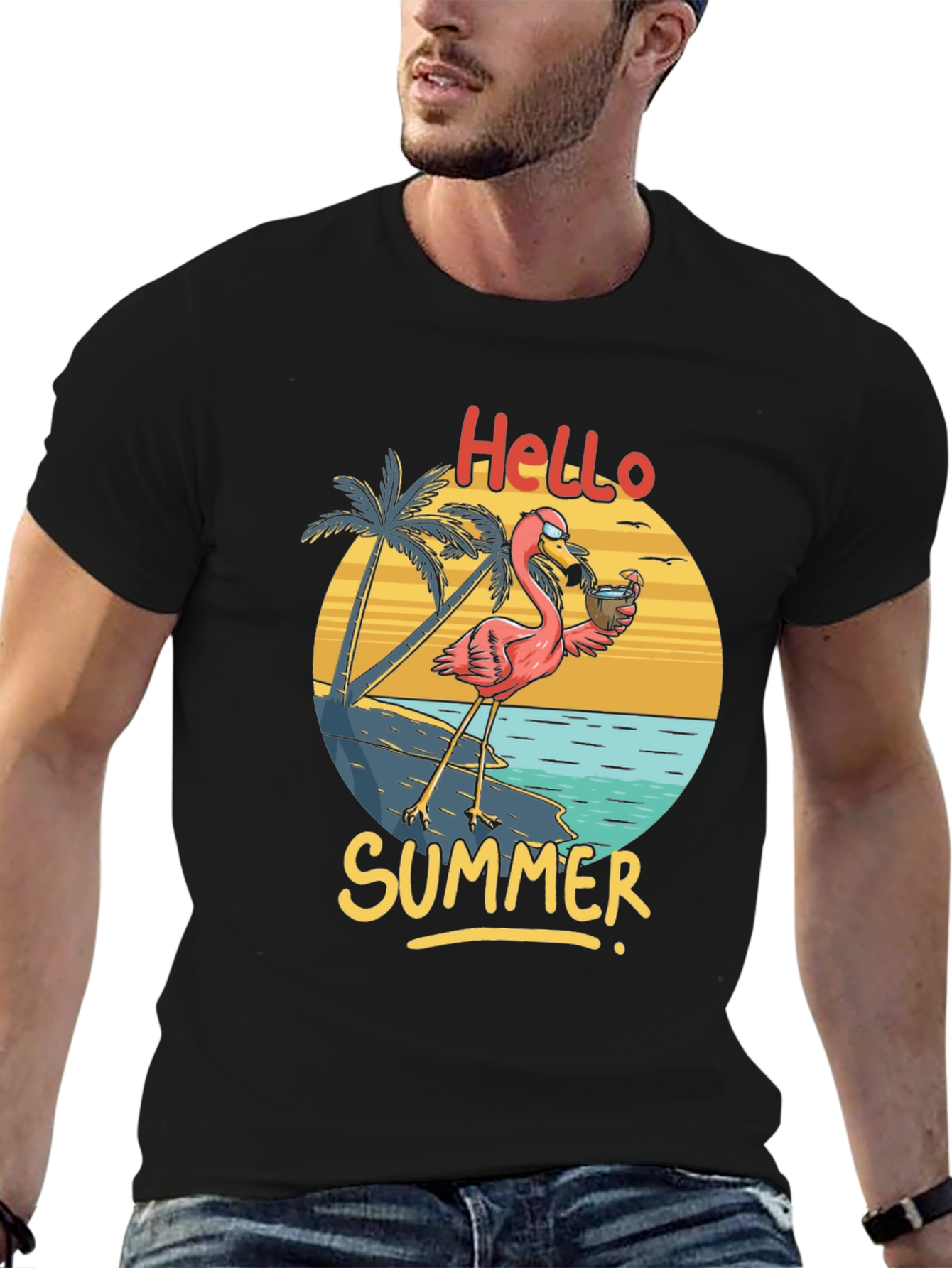 Hello Summer Flamingo Graphic T-Shirt