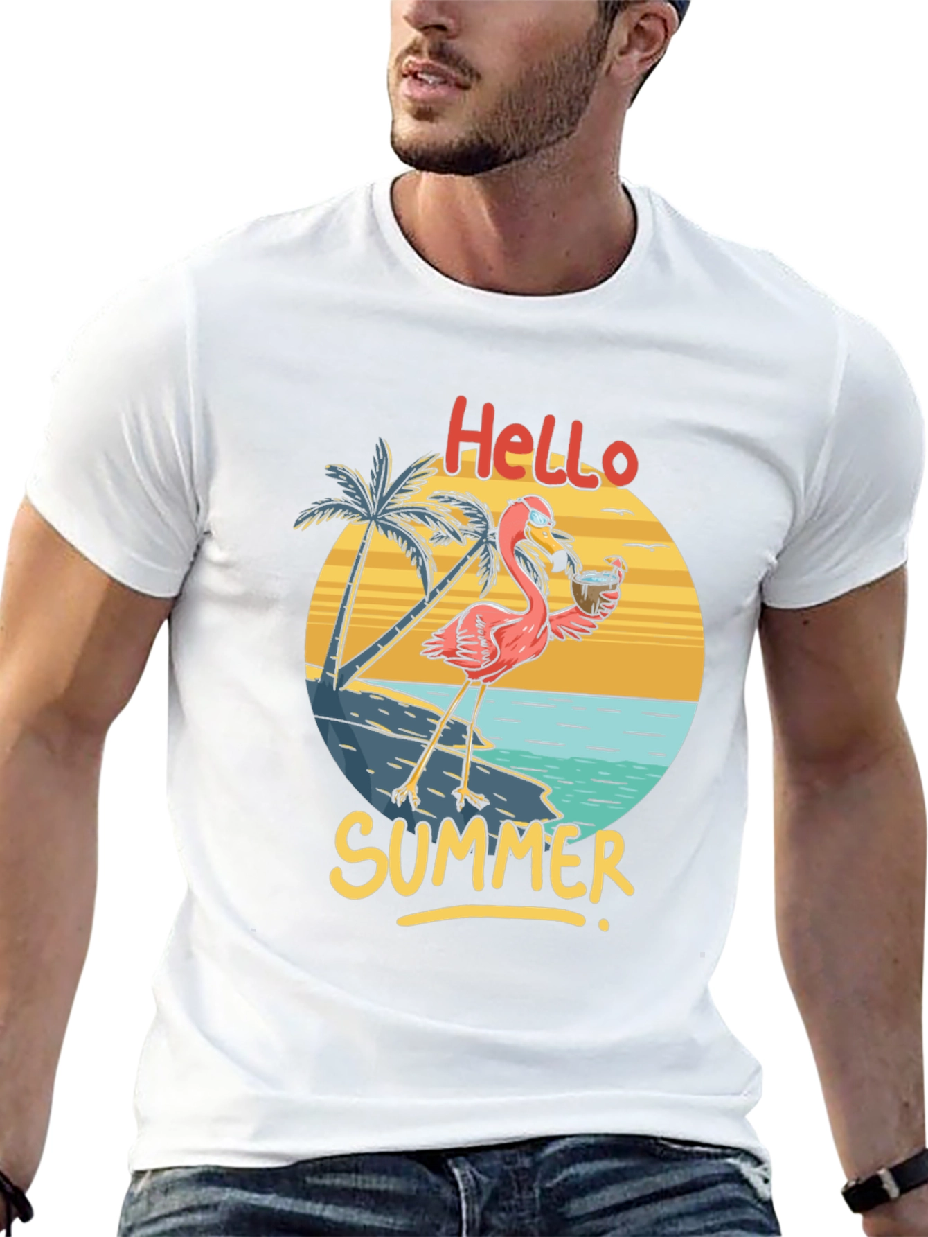 Hello Summer Flamingo Graphic T-Shirt